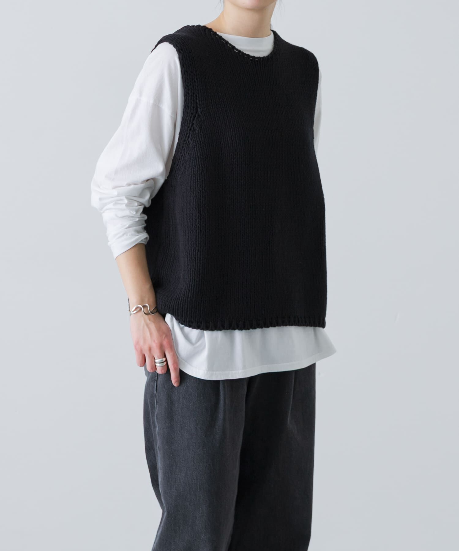 かぐれ「コットンローゲージニットベスト」|ベスト・ジレ|