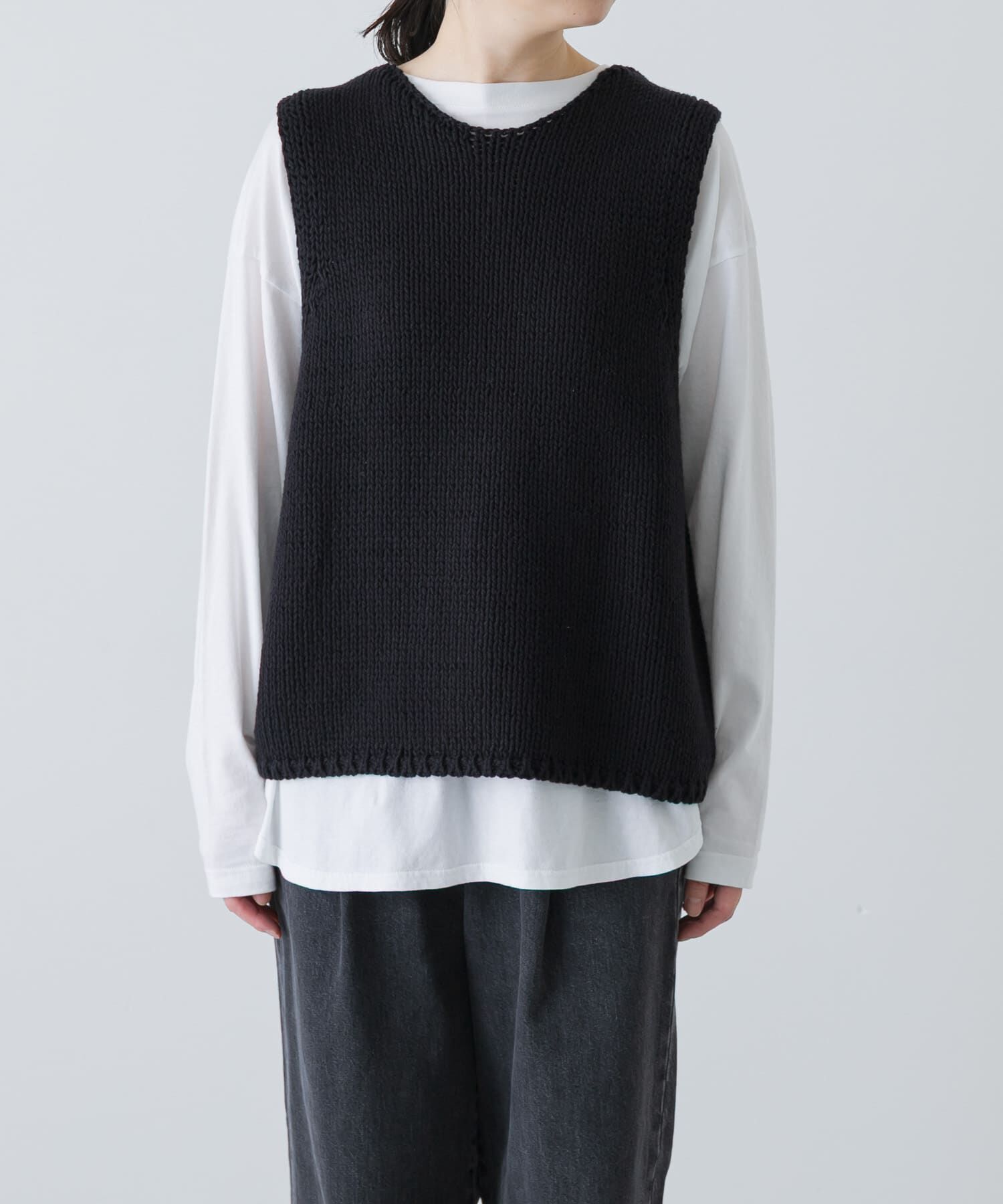 かぐれ「コットンローゲージニットベスト」|ベスト・ジレ|