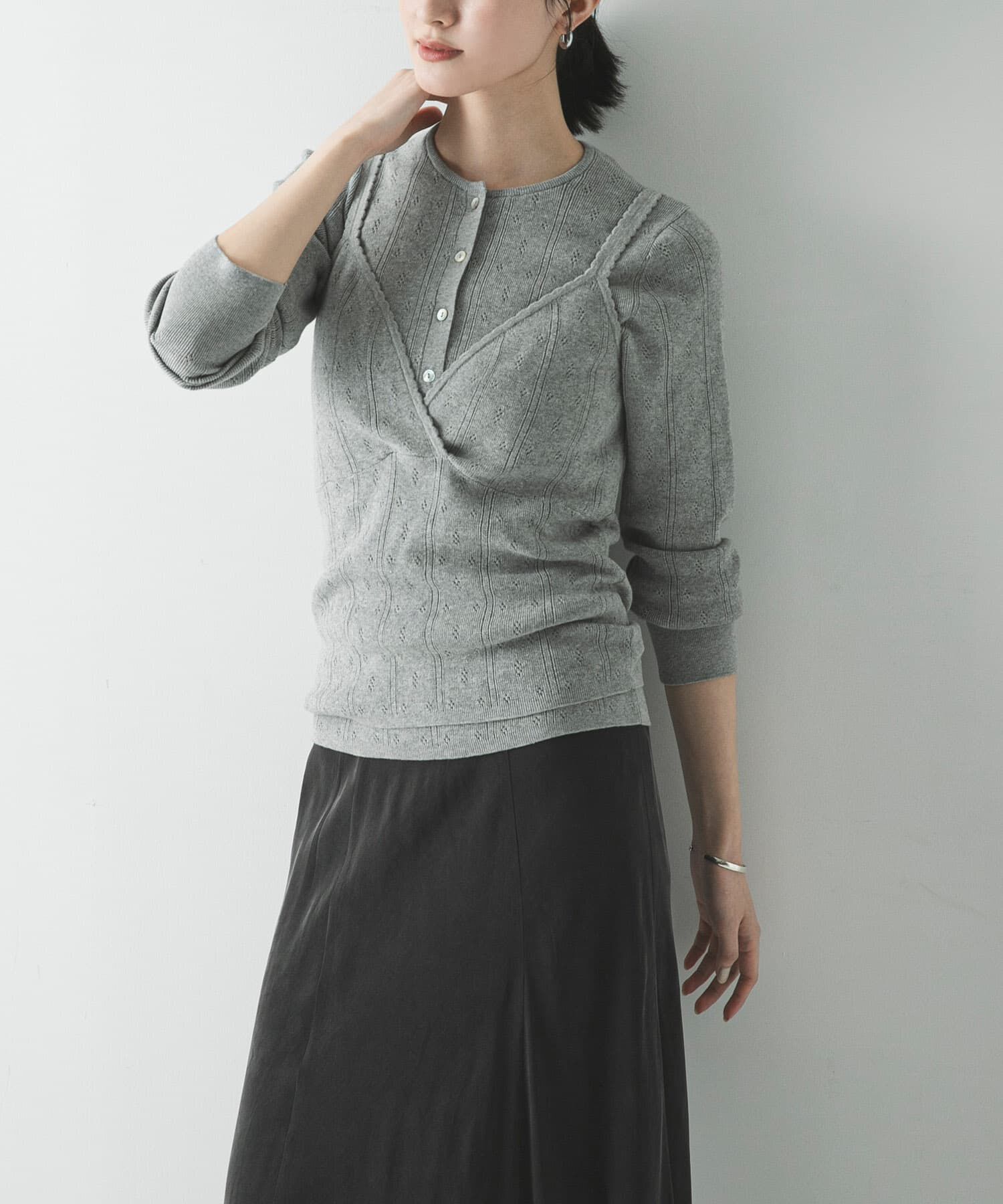 URBAN RESEARCH「パターンメッシュヘンリーネックニット」|ニット・セーター|