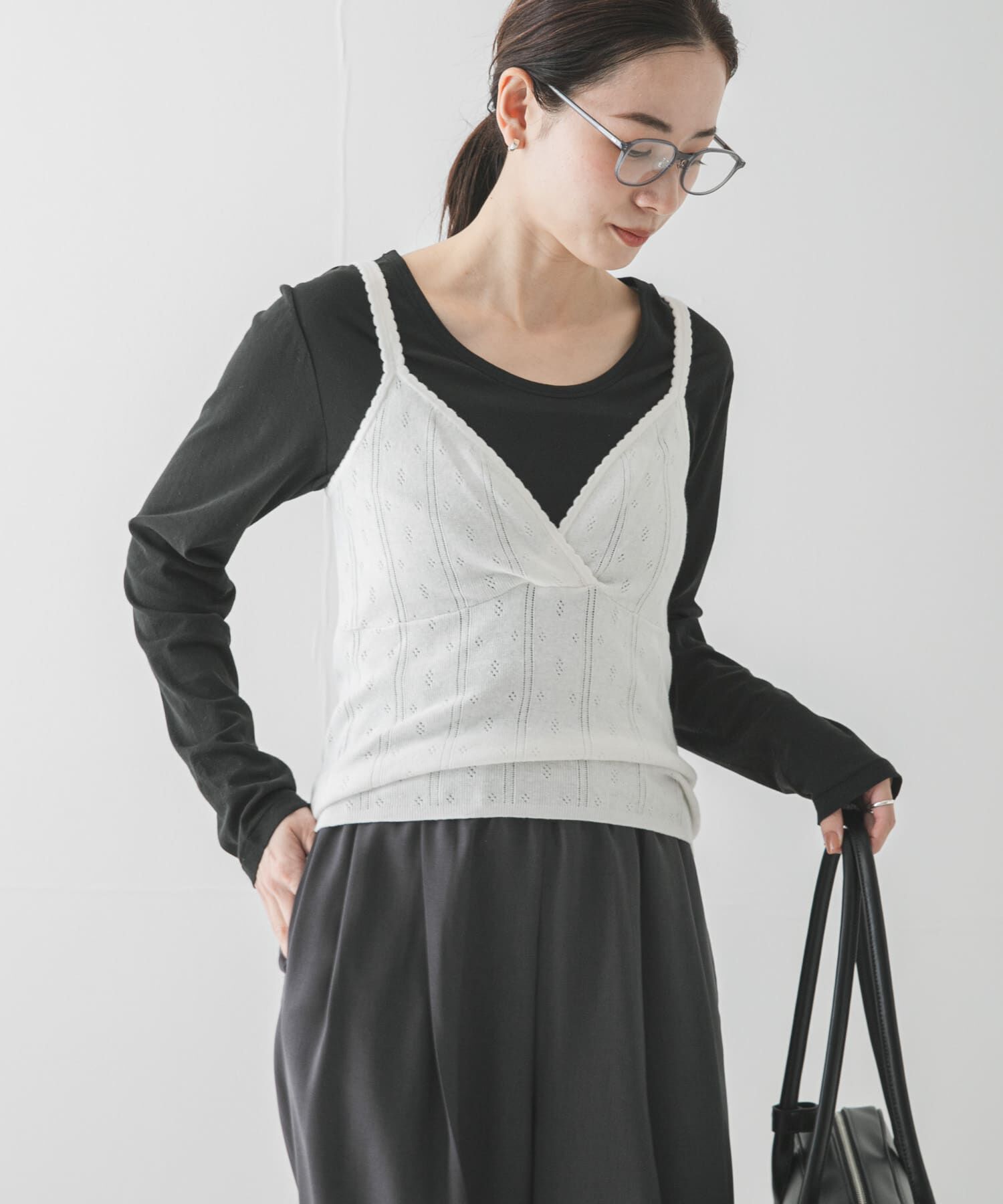 URBAN RESEARCH「パターンメッシュニットキャミソール」|ニット・セーター|オフホワイト