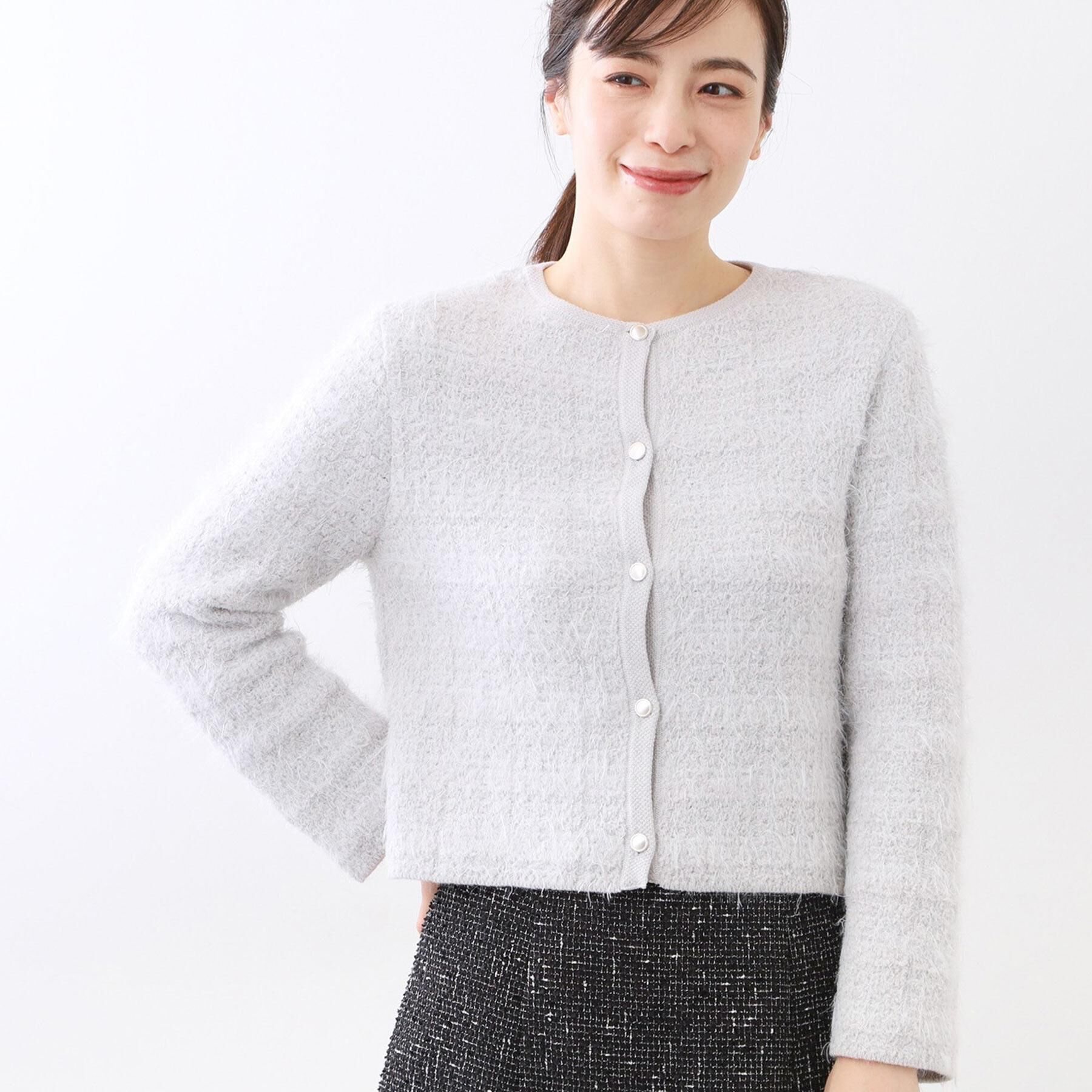 Reflect「【お食事会やお出かけに◎】ふんわりジャカード編みカーディガン」|カーディガン|ライトグレー(011