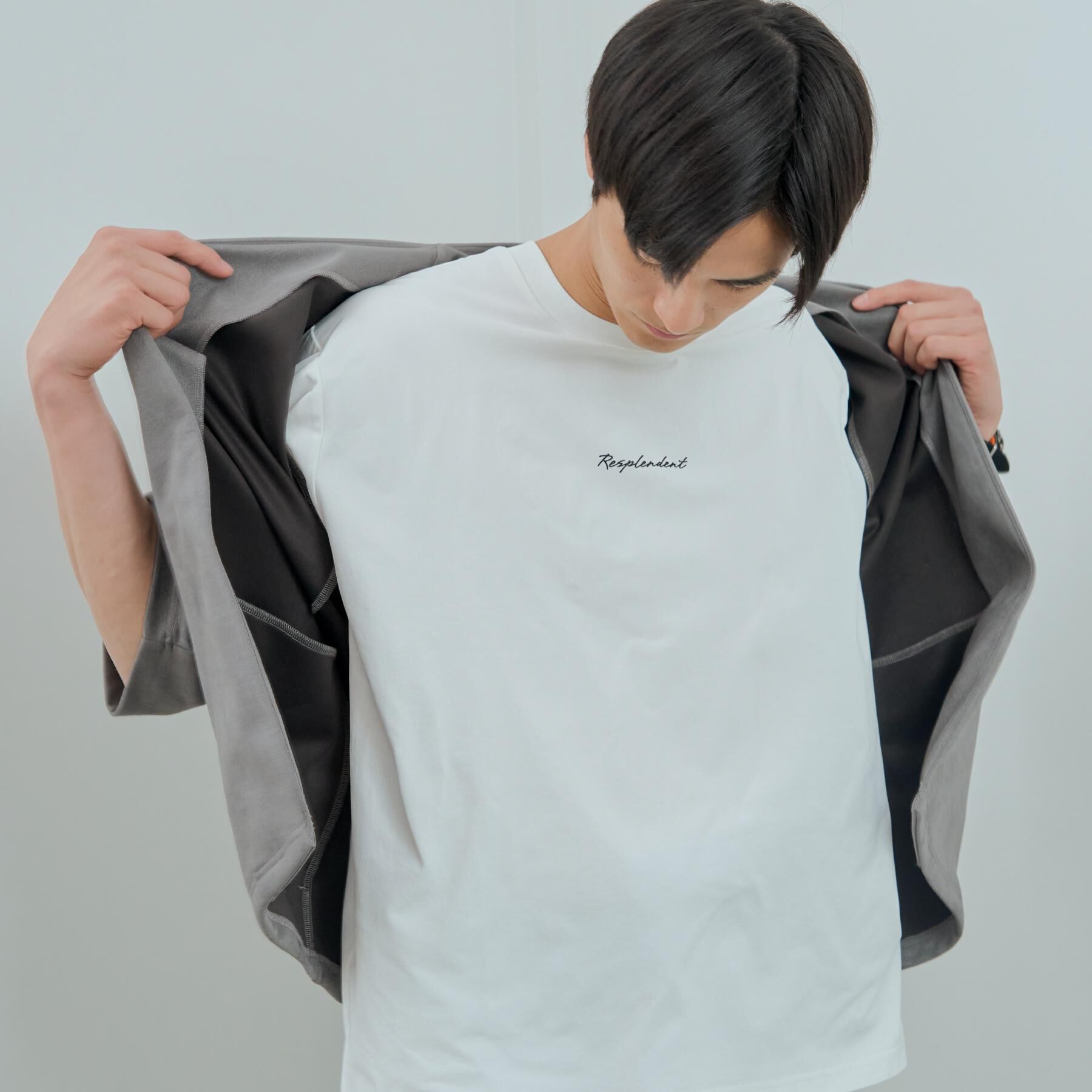 THE SHOP TK「フェイクスウェードアンサンブルカーディガン【五分袖カーディガン＋半袖Tシャツセットアイテム】」|カーディガン|