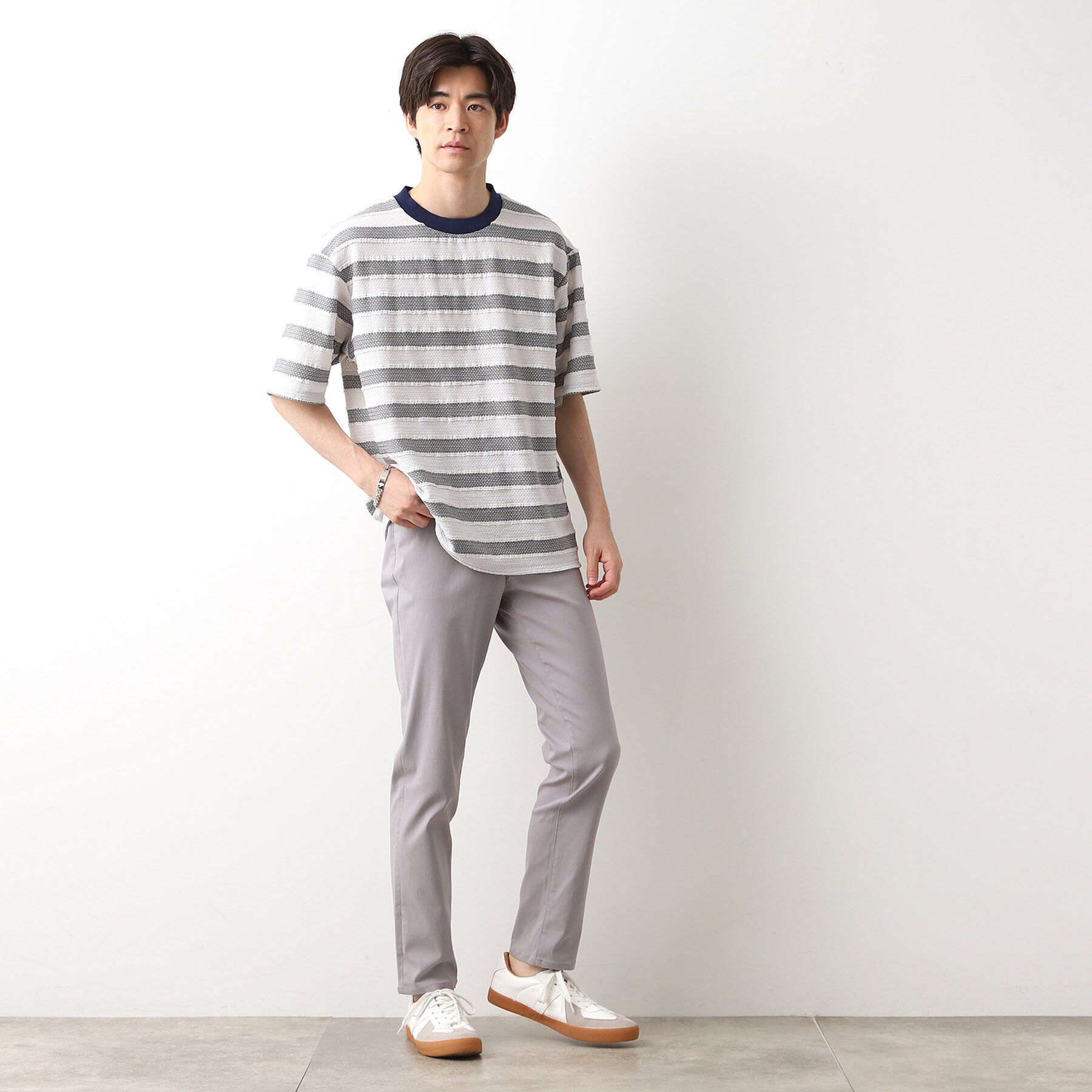 THE SHOP TK「変形ボーダー半袖Tシャツ【洗濯機OK】」|Tシャツ・カットソー|