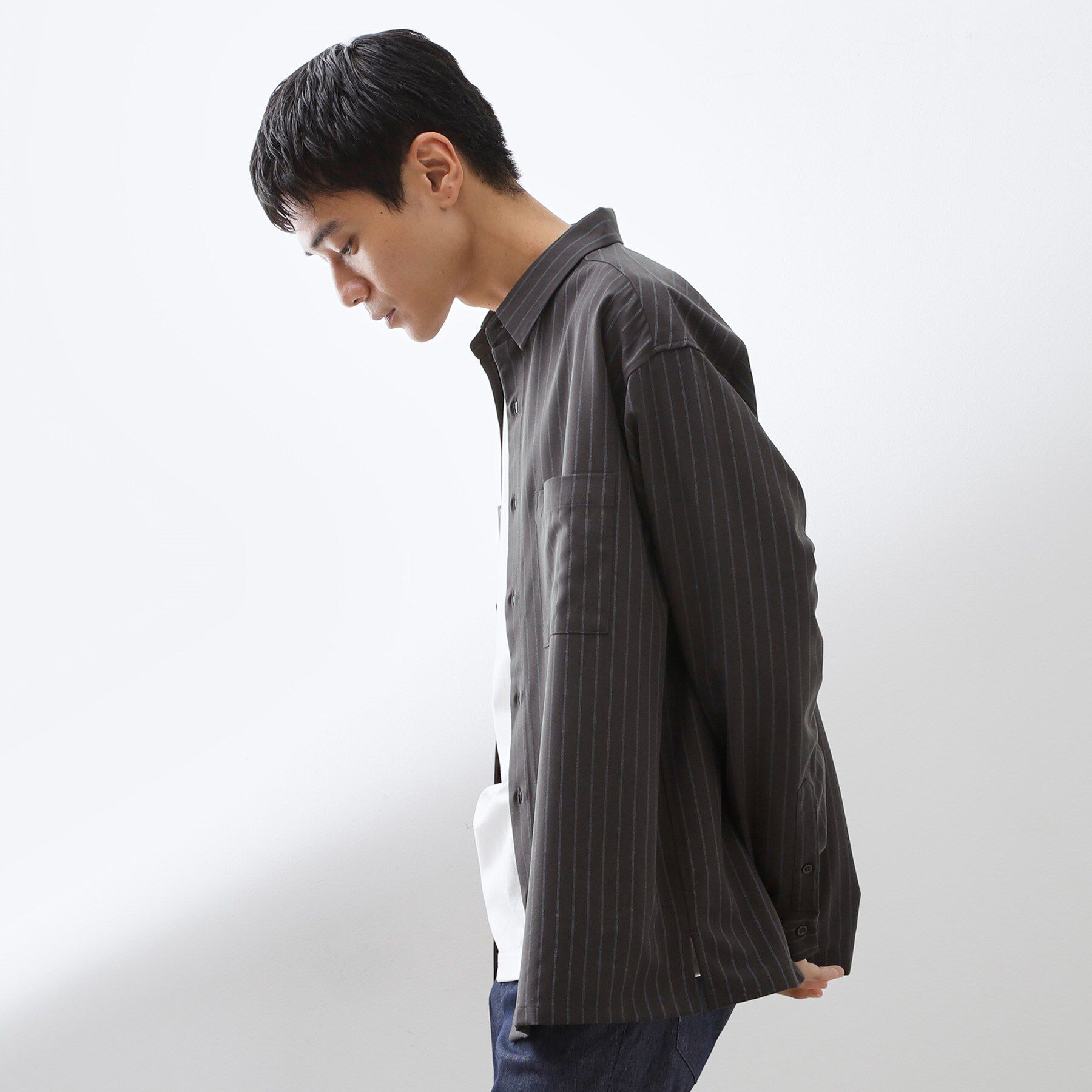 THE SHOP TK「ダブルポケットストライプ長袖シャツ 【洗濯機OK】」|シャツ・ブラウス|