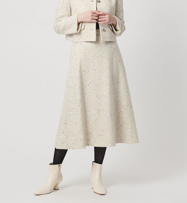 UNITED ARROWS「シルクネップ ツイードライク スカート」|フレア|OFF WHITE
