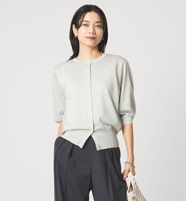 UNITED ARROWS green label relaxing「ラメ フォルム ハーフスリーブ ニット カーディガン ウォッシャブル」|カーディガン|