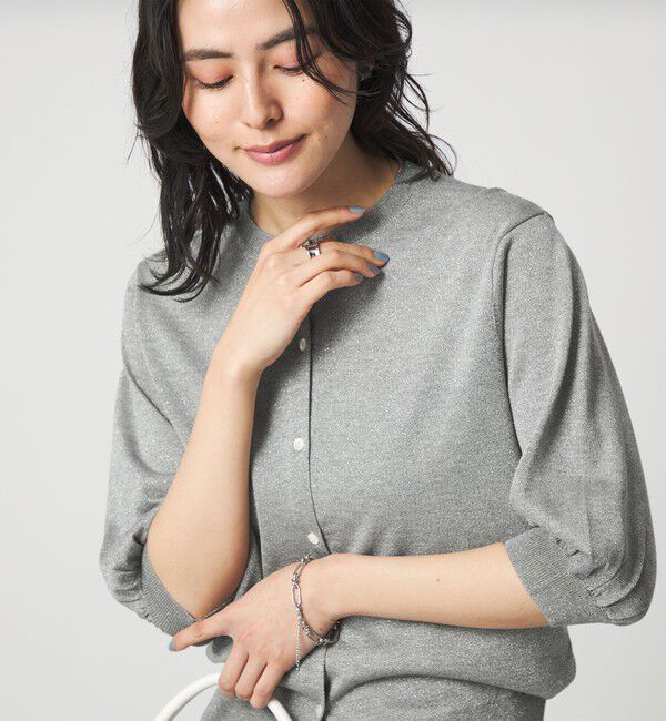 UNITED ARROWS green label relaxing「ラメ フォルム ハーフスリーブ ニット カーディガン ウォッシャブル」|カーディガン|MD.GRAY