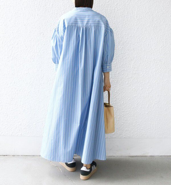 SHIPS for women「〈手洗い可能〉スタンドカラー リボン ストライプ シャツ ワンピース」|ワンピース|