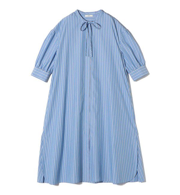 SHIPS for women「〈手洗い可能〉スタンドカラー リボン ストライプ シャツ ワンピース」|ワンピース|