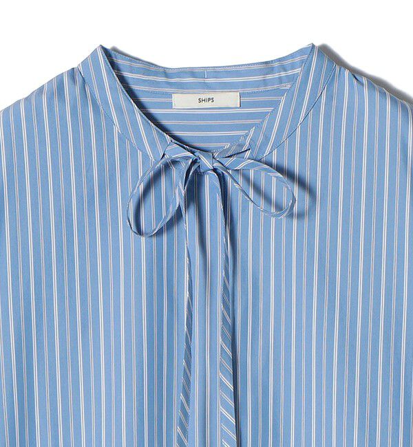 SHIPS for women「〈手洗い可能〉スタンドカラー リボン ストライプ シャツ ワンピース」|ワンピース|