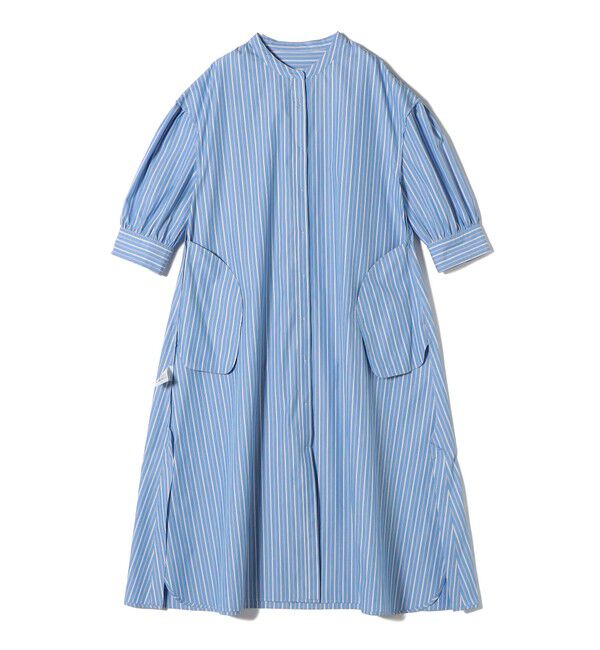 SHIPS for women「〈手洗い可能〉スタンドカラー リボン ストライプ シャツ ワンピース」|ワンピース|
