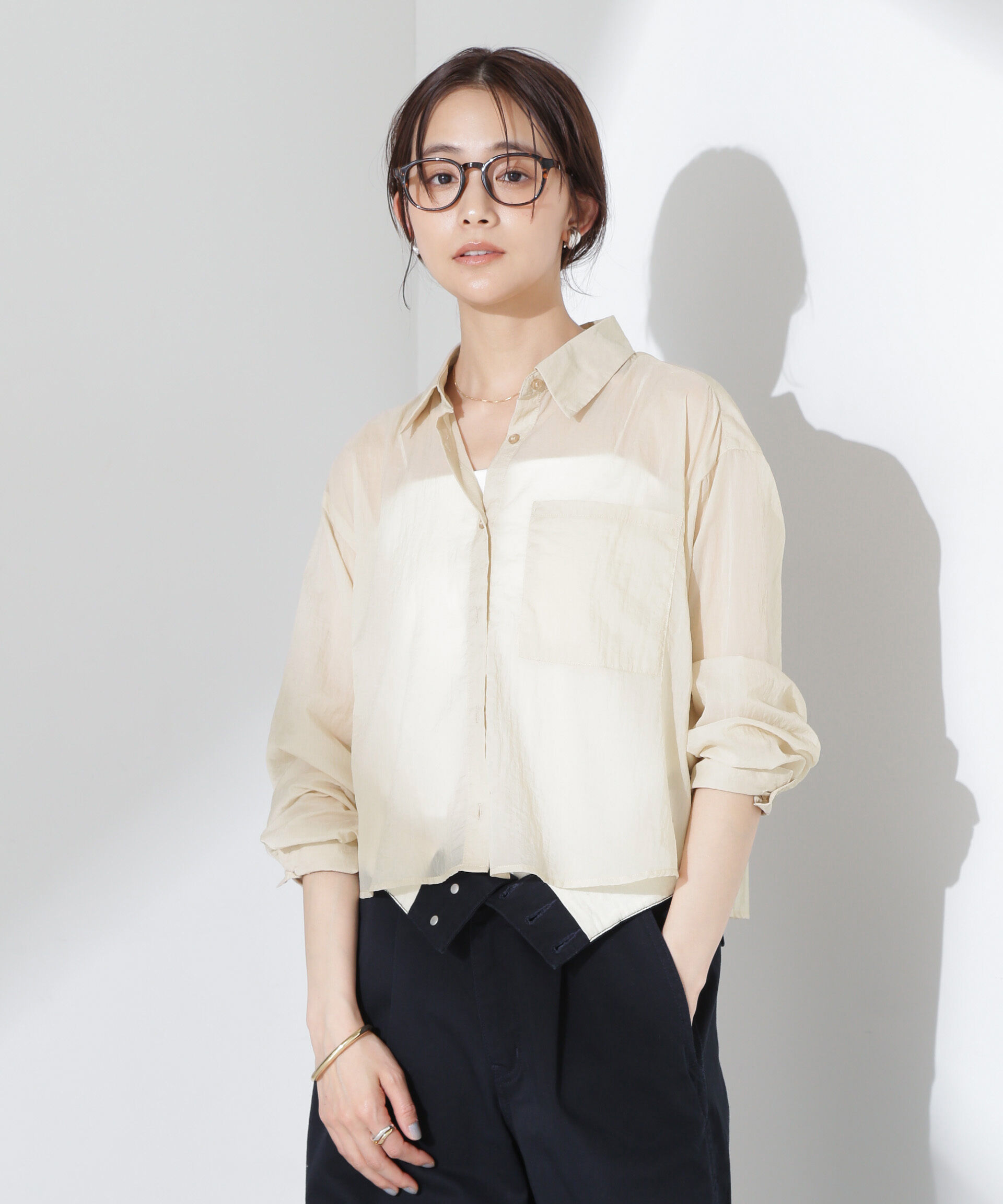 nano･universe「ナイロンタッサークロップドシャツ（セットアップ可）」|シャツ・ブラウス|