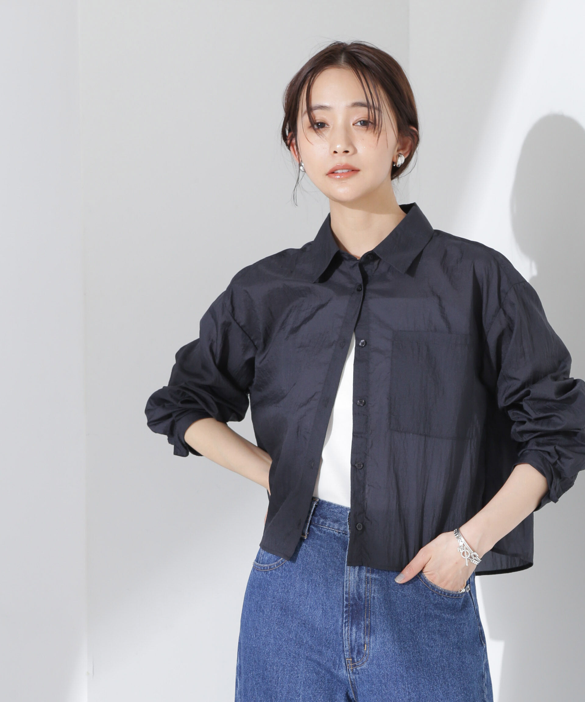 nano･universe「ナイロンタッサークロップドシャツ（セットアップ可）」|シャツ・ブラウス|