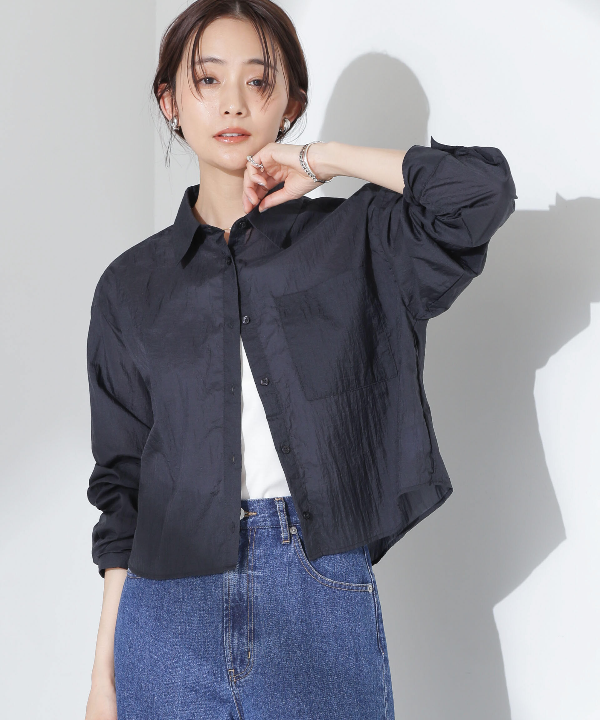 nano･universe「ナイロンタッサークロップドシャツ（セットアップ可）」|シャツ・ブラウス|