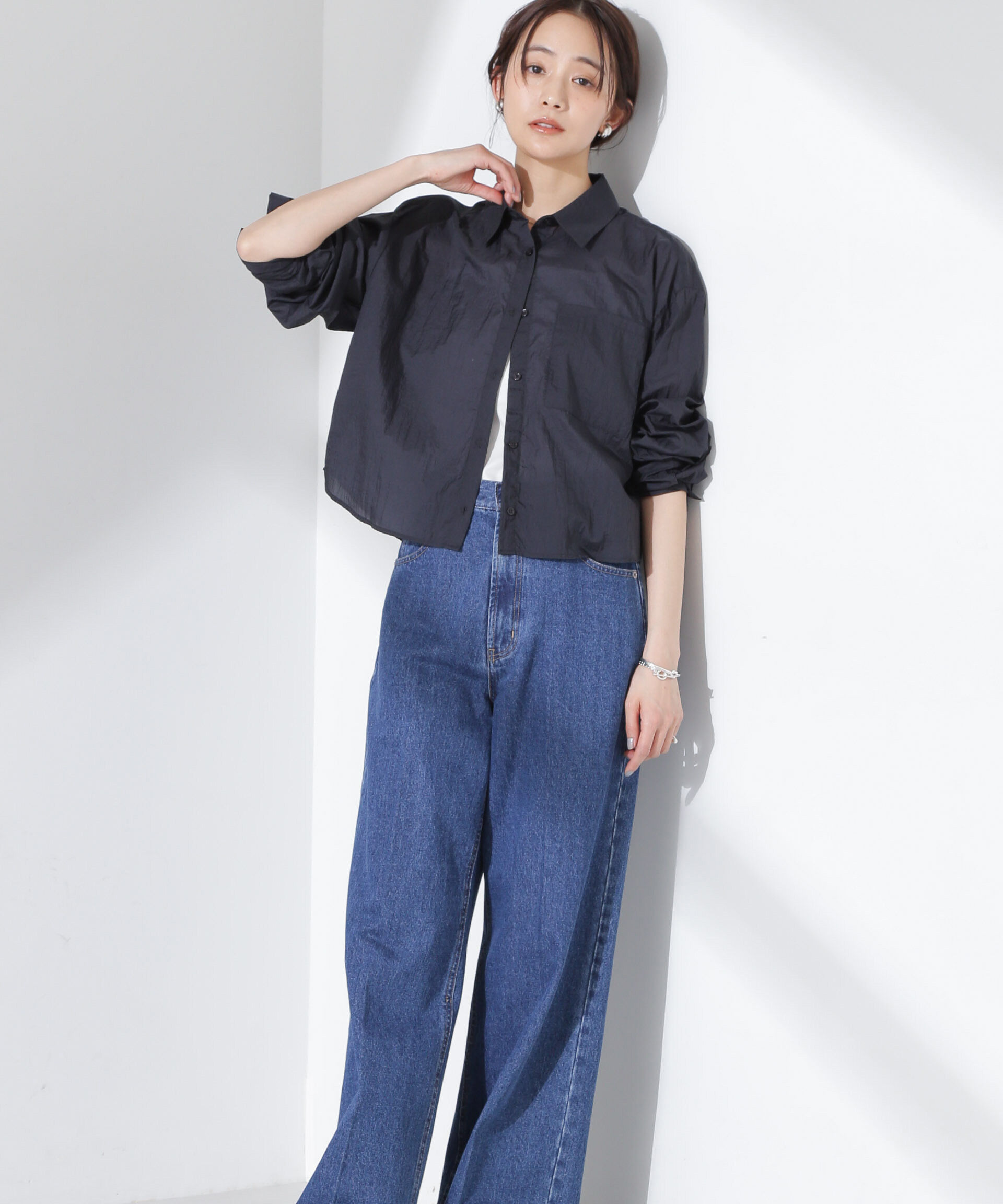 nano･universe「ナイロンタッサークロップドシャツ（セットアップ可）」|シャツ・ブラウス|