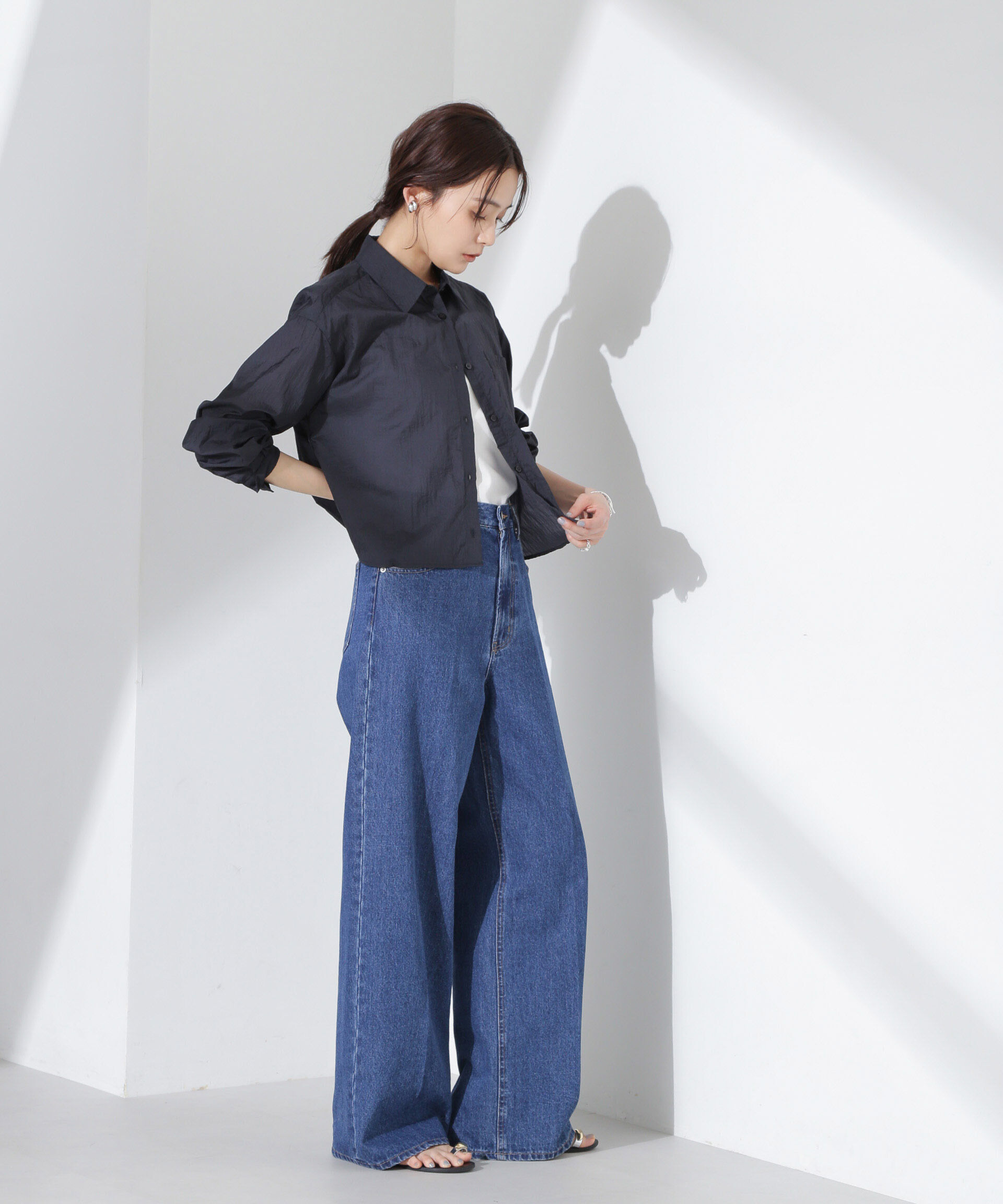 nano･universe「ナイロンタッサークロップドシャツ（セットアップ可）」|シャツ・ブラウス|