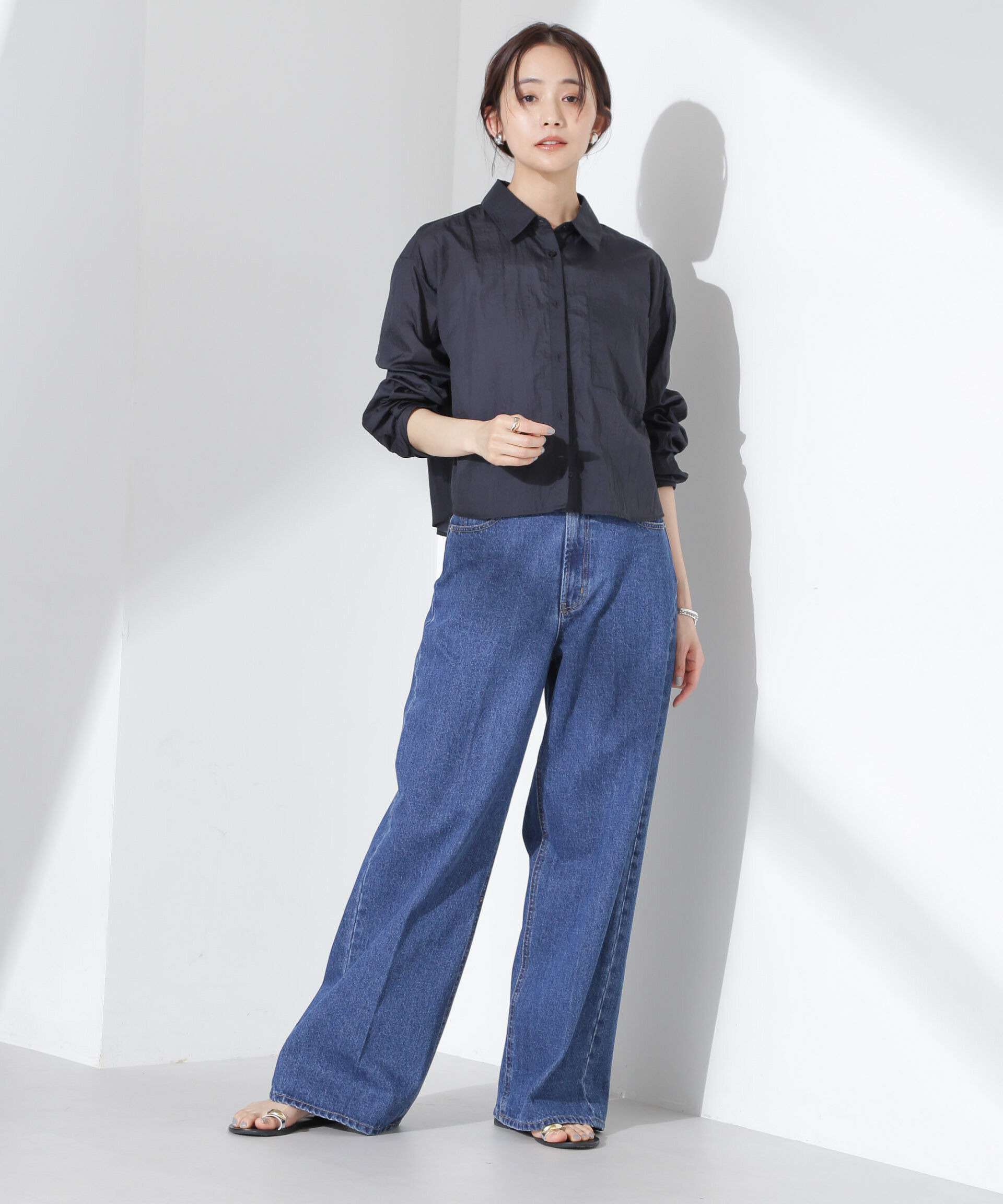 nano･universe「ナイロンタッサークロップドシャツ（セットアップ可）」|シャツ・ブラウス|