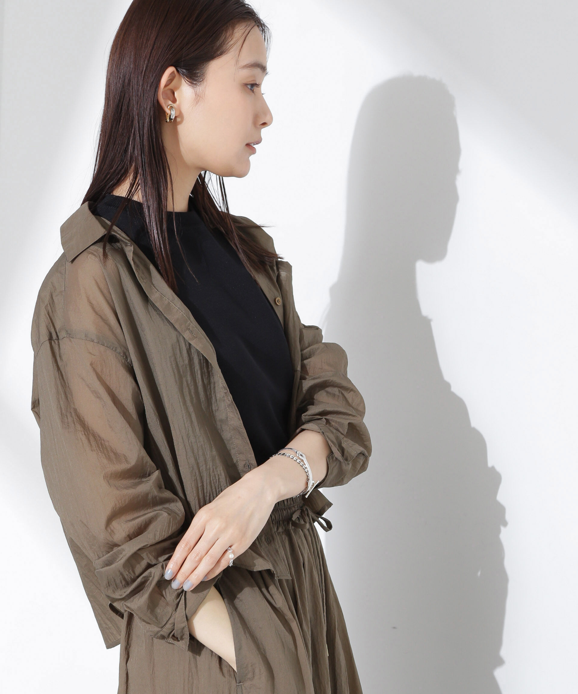 nano･universe「ナイロンタッサークロップドシャツ（セットアップ可）」|シャツ・ブラウス|