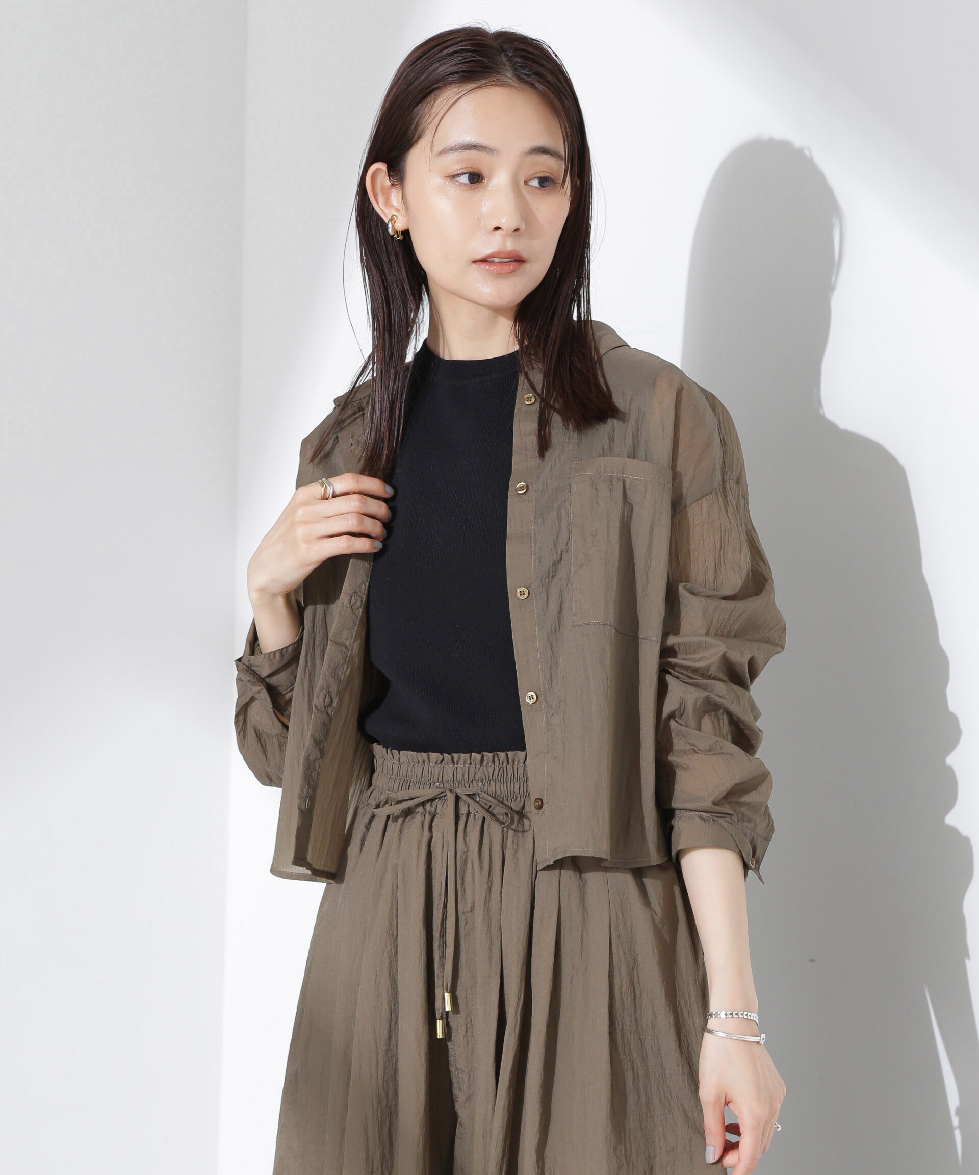 nano･universe「ナイロンタッサークロップドシャツ（セットアップ可）」|シャツ・ブラウス|