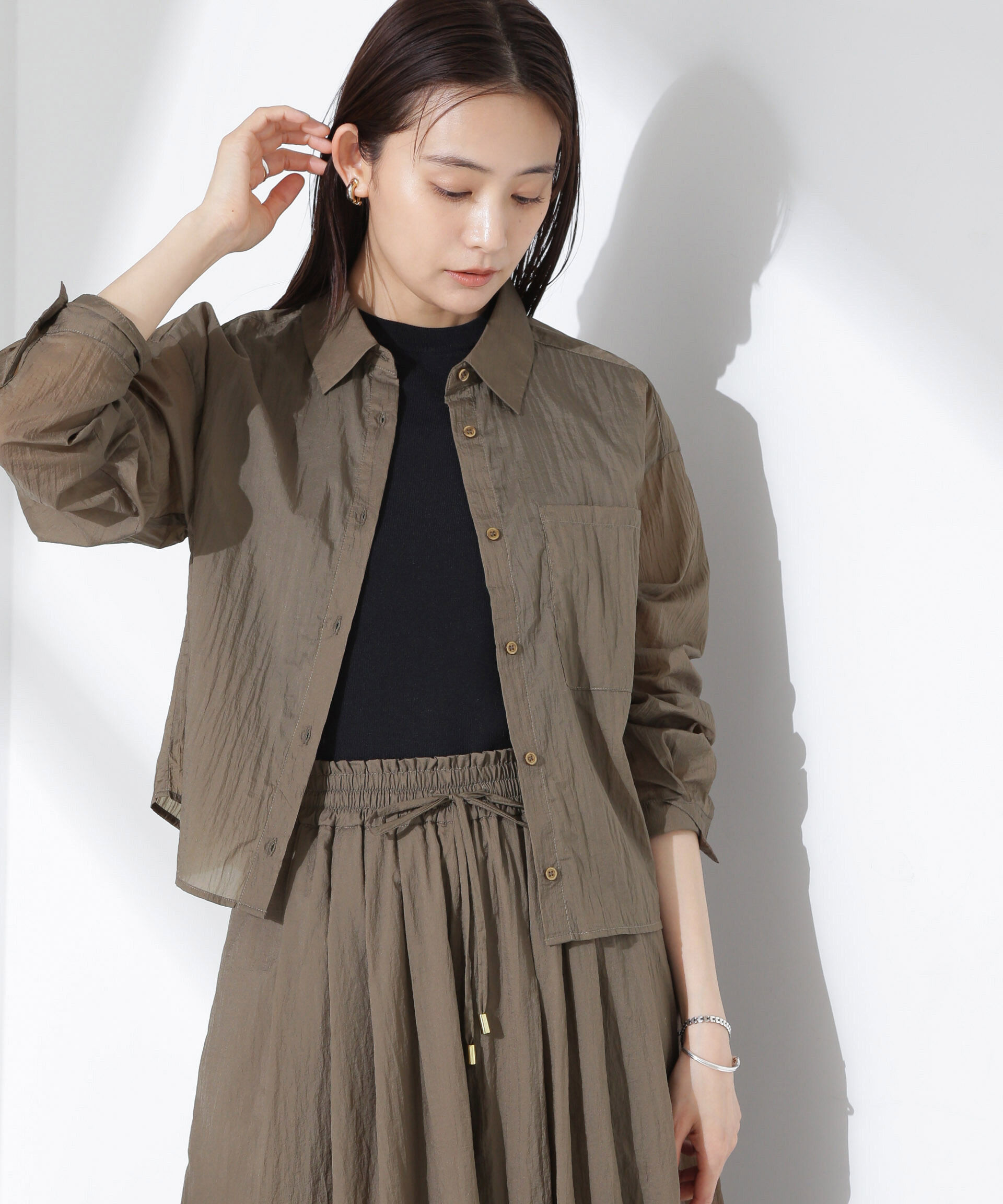 nano･universe「ナイロンタッサークロップドシャツ（セットアップ可）」|シャツ・ブラウス|