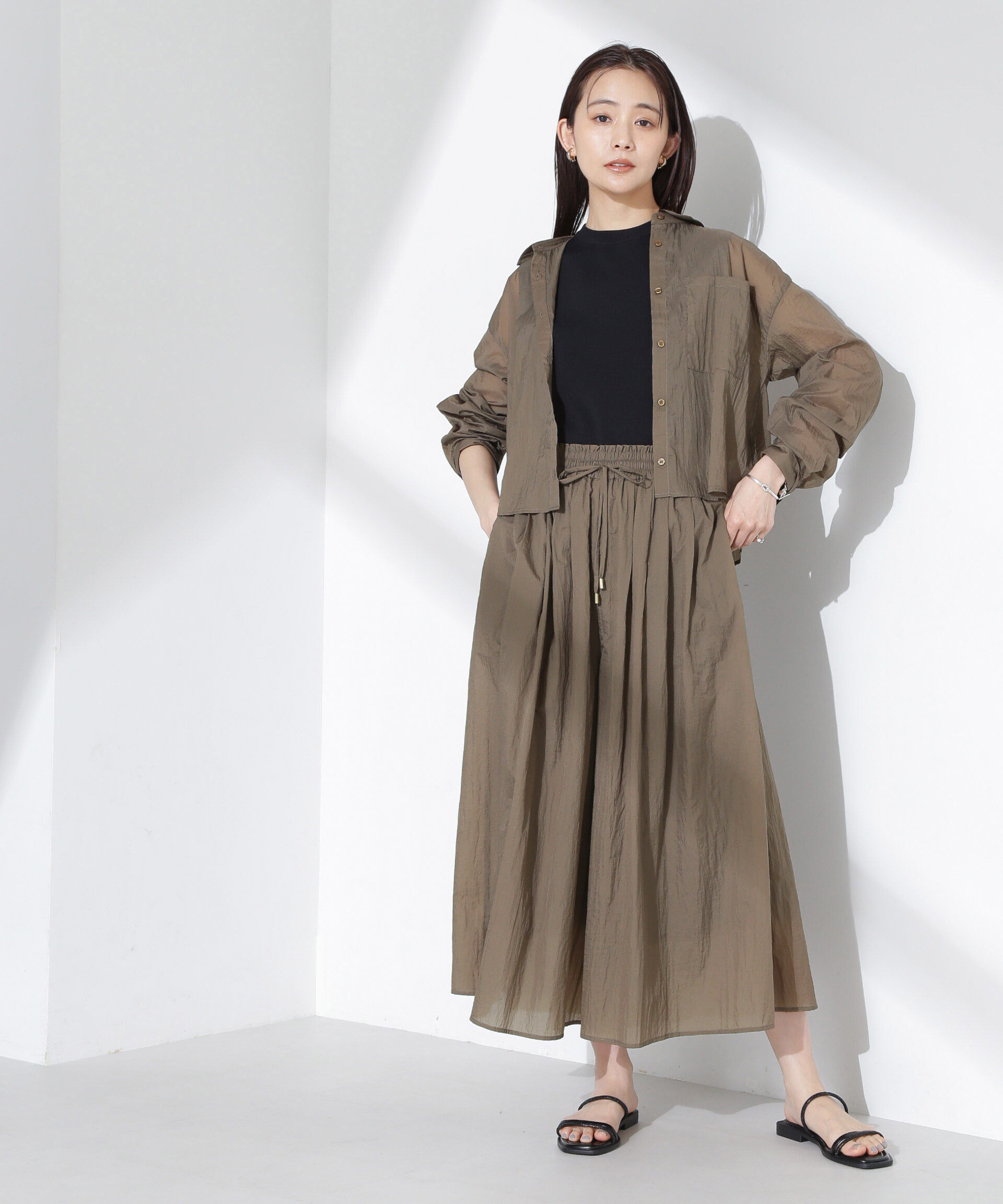 nano･universe「ナイロンタッサークロップドシャツ（セットアップ可）」|シャツ・ブラウス|