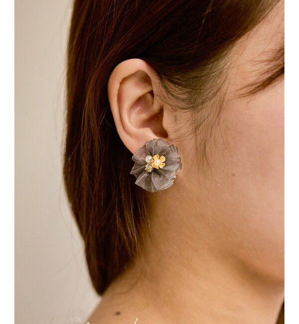 ROPE PICNIC PASSAGE「チュールイヤリング」|イヤリング|チャコール(06)