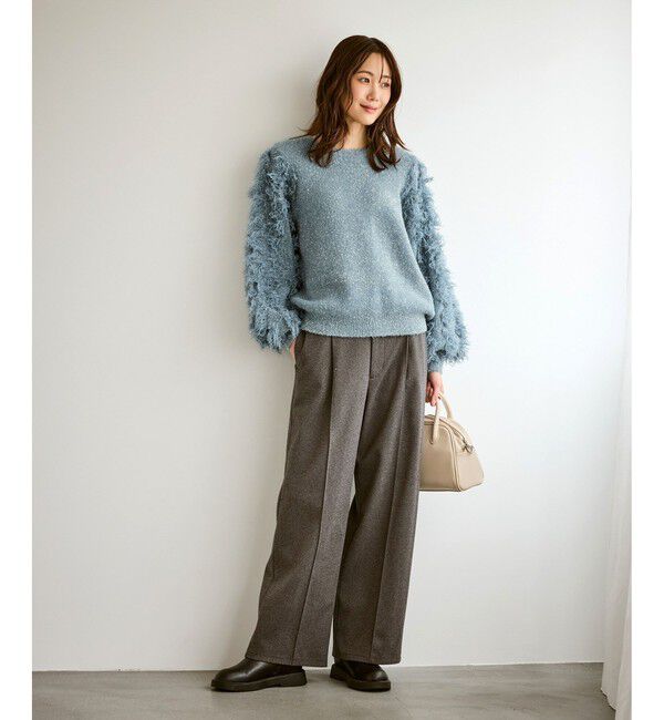 Rope&rsquo;Picnic「【emur/エミュール】ラメジャガードフリンジスリーブプルオーバー」|ニット・セーター|