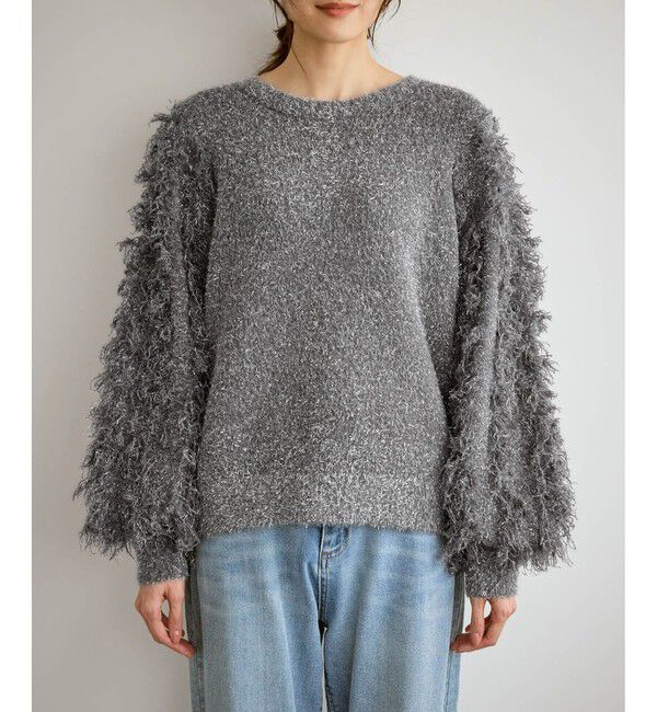 Rope&rsquo;Picnic「【emur/エミュール】ラメジャガードフリンジスリーブプルオーバー」|ニット・セーター|