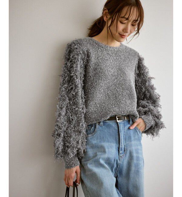 Rope&rsquo;Picnic「【emur/エミュール】ラメジャガードフリンジスリーブプルオーバー」|ニット・セーター|