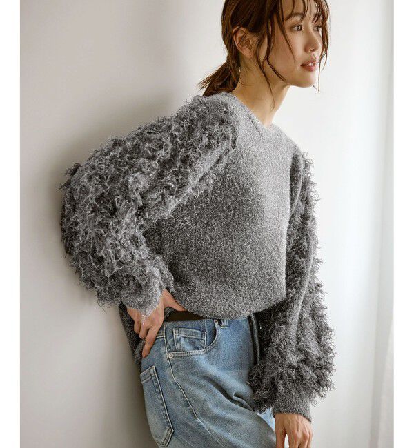 Rope&rsquo;Picnic「【emur/エミュール】ラメジャガードフリンジスリーブプルオーバー」|ニット・セーター|