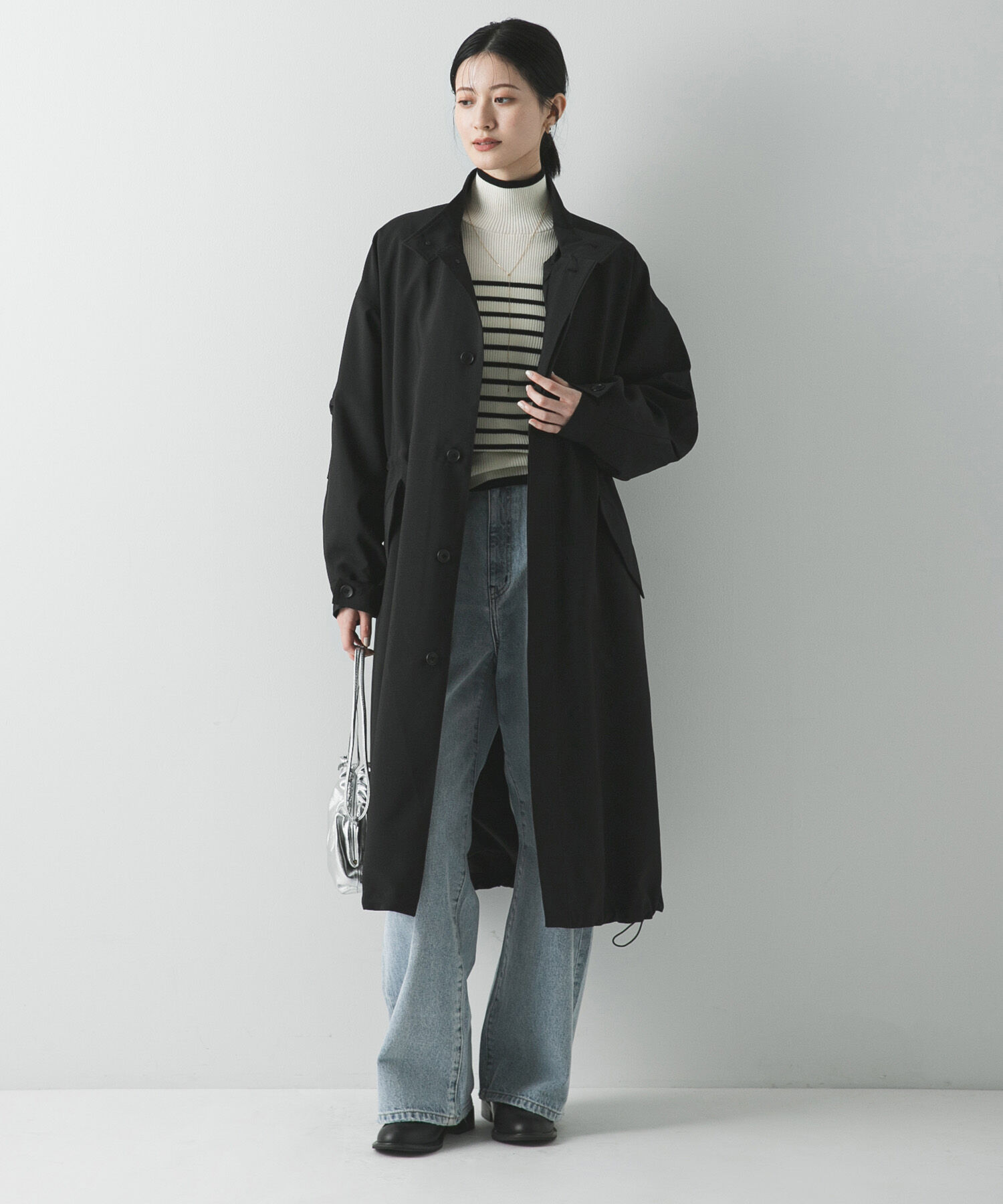 URBAN RESEARCH「『WEB限定』インナーダウン付スタンドカラーロングコート」|ノーカラーコート|