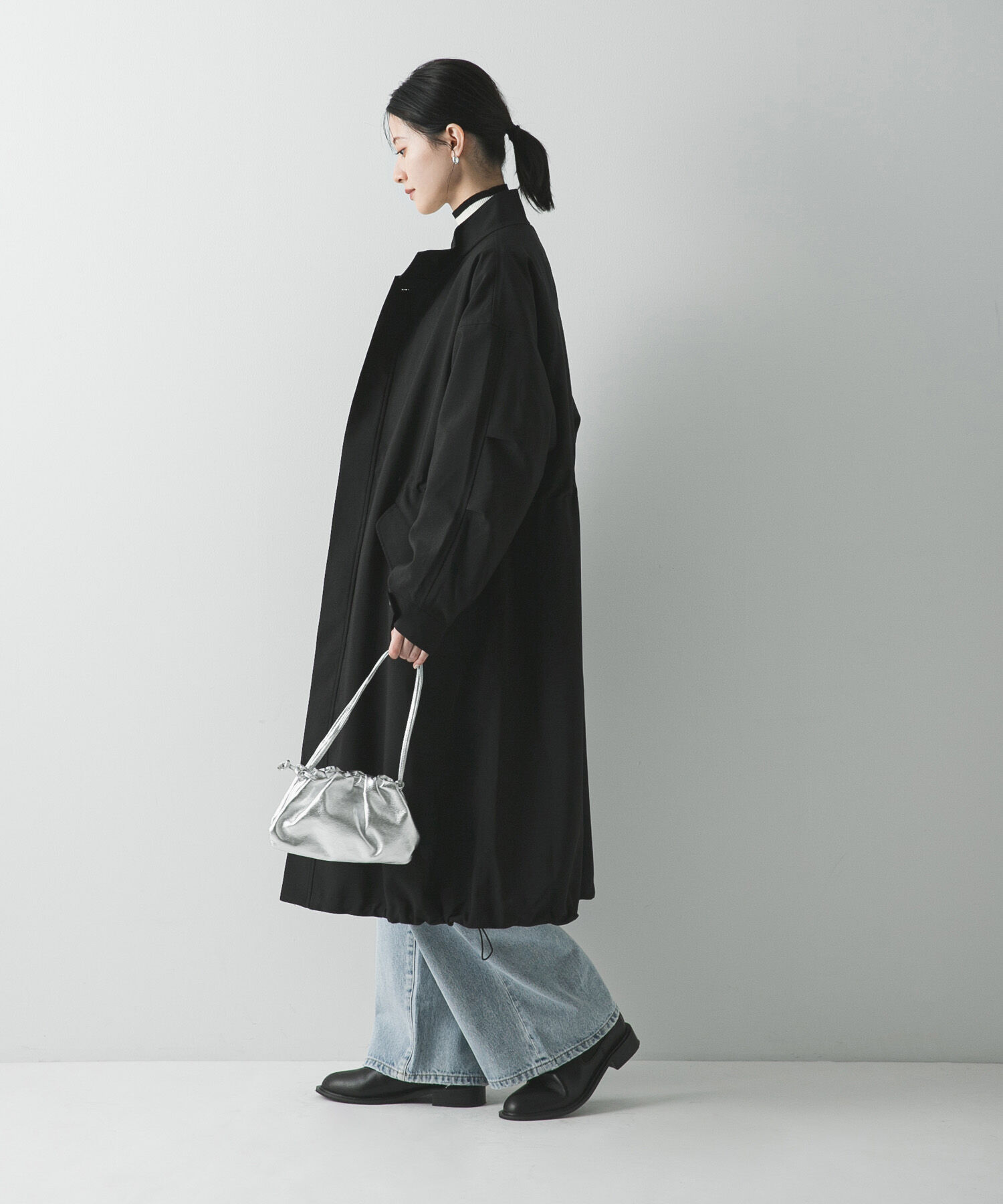 URBAN RESEARCH「『WEB限定』インナーダウン付スタンドカラーロングコート」|ノーカラーコート|