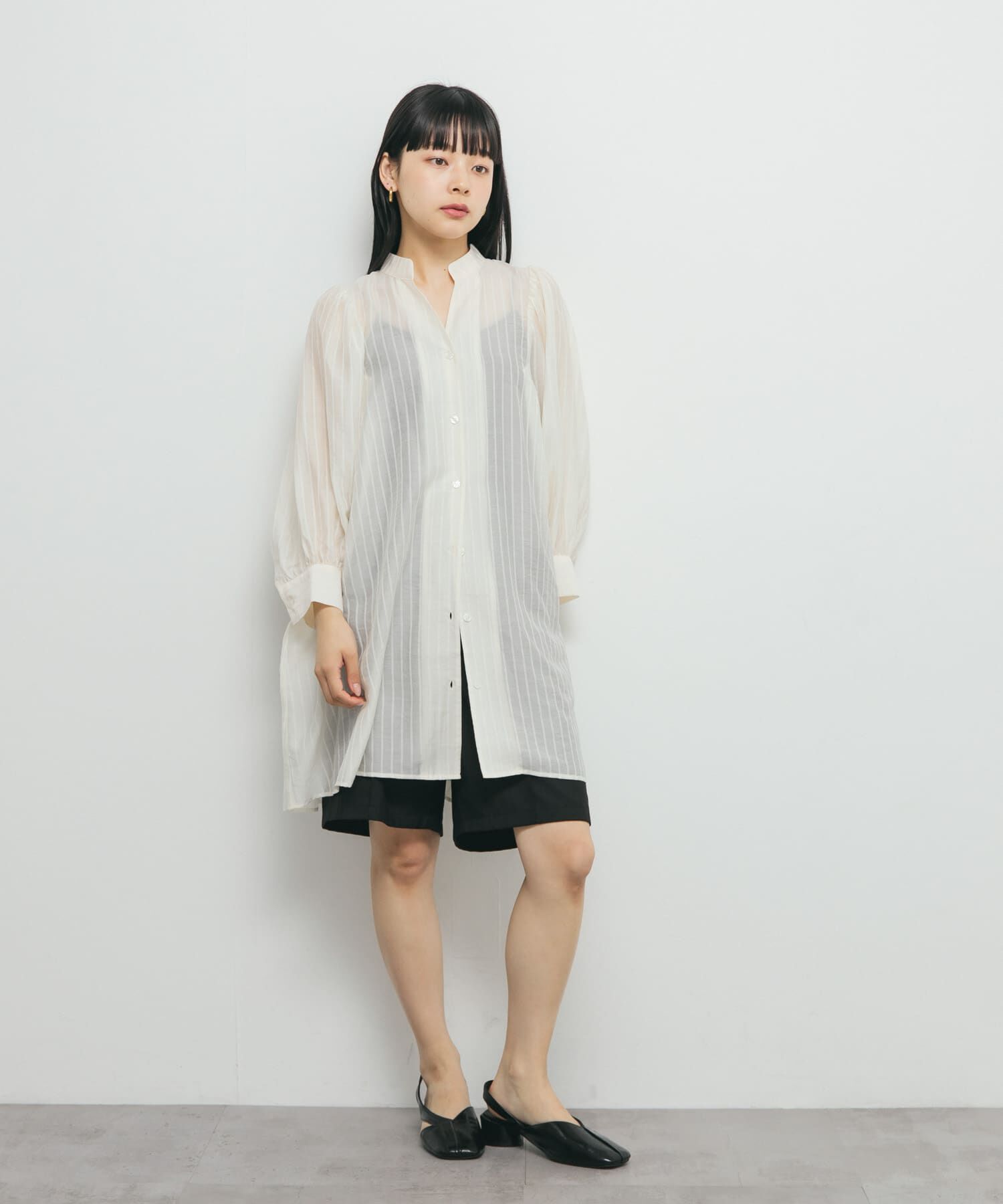  「ボリュームスリーブストライプミニワンピース」|ワンピース|