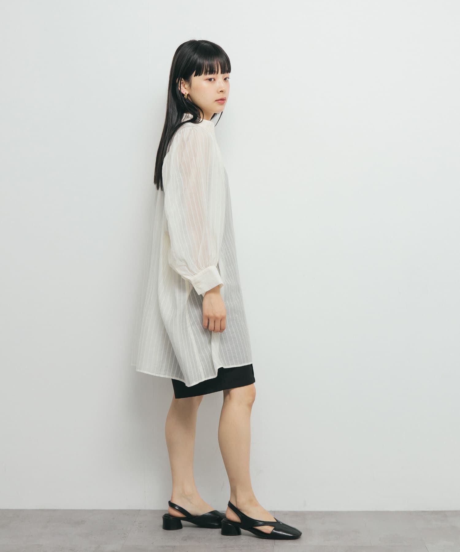  「ボリュームスリーブストライプミニワンピース」|ワンピース|