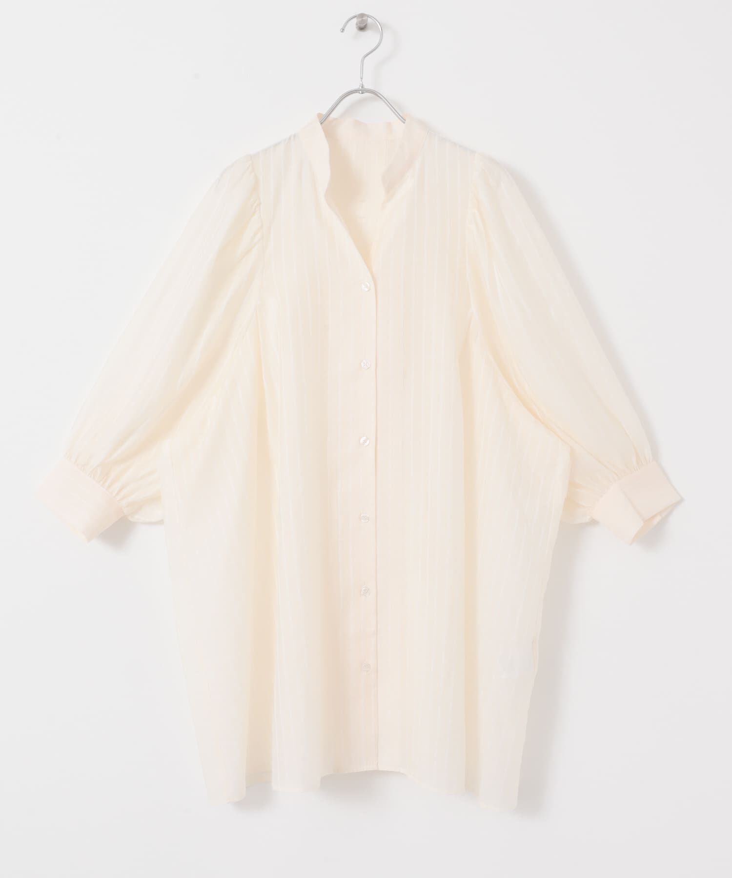  「ボリュームスリーブストライプミニワンピース」|ワンピース|