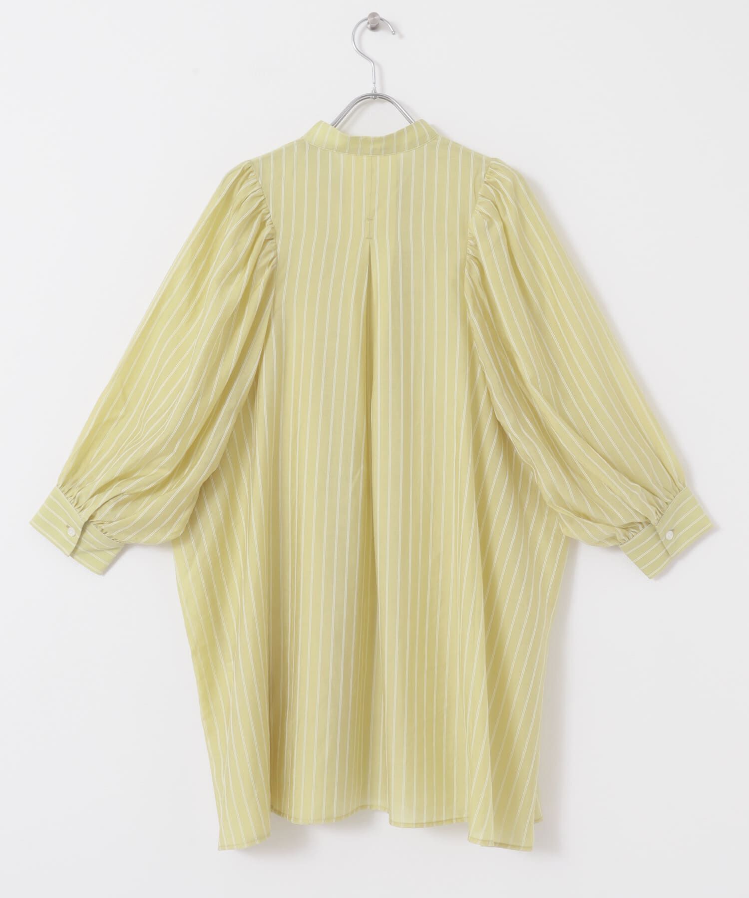  「ボリュームスリーブストライプミニワンピース」|ワンピース|