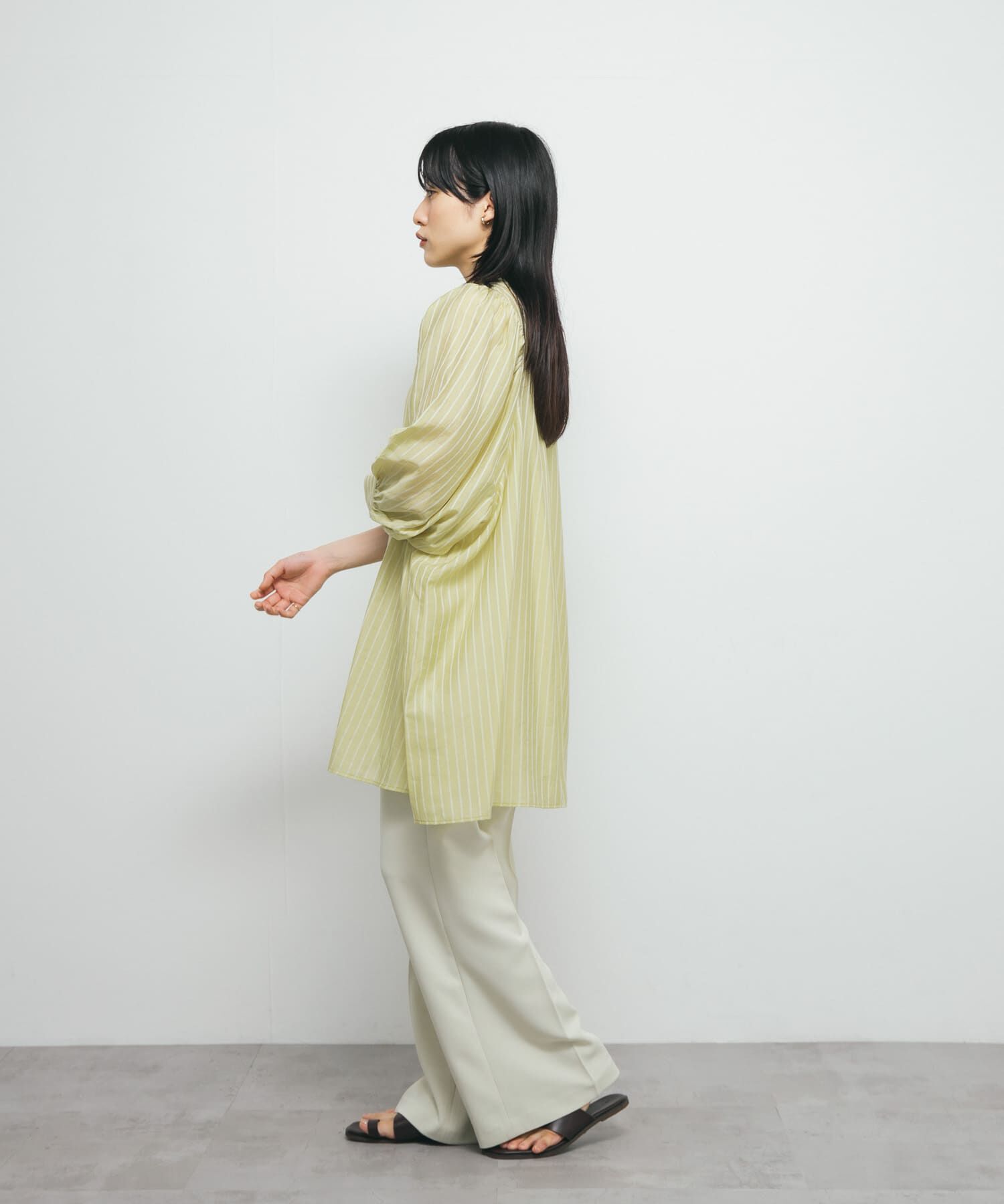  「ボリュームスリーブストライプミニワンピース」|ワンピース|