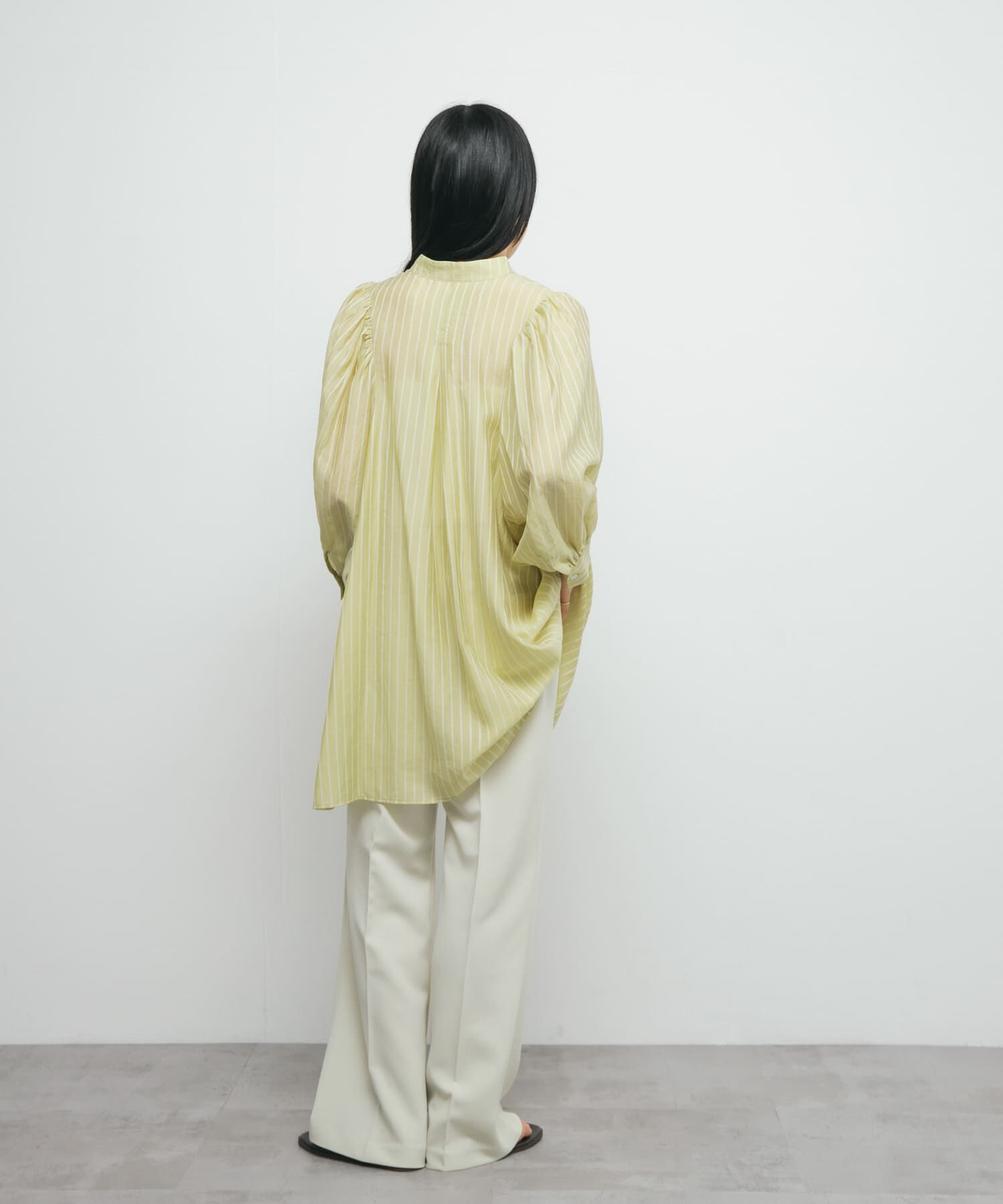  「ボリュームスリーブストライプミニワンピース」|ワンピース|