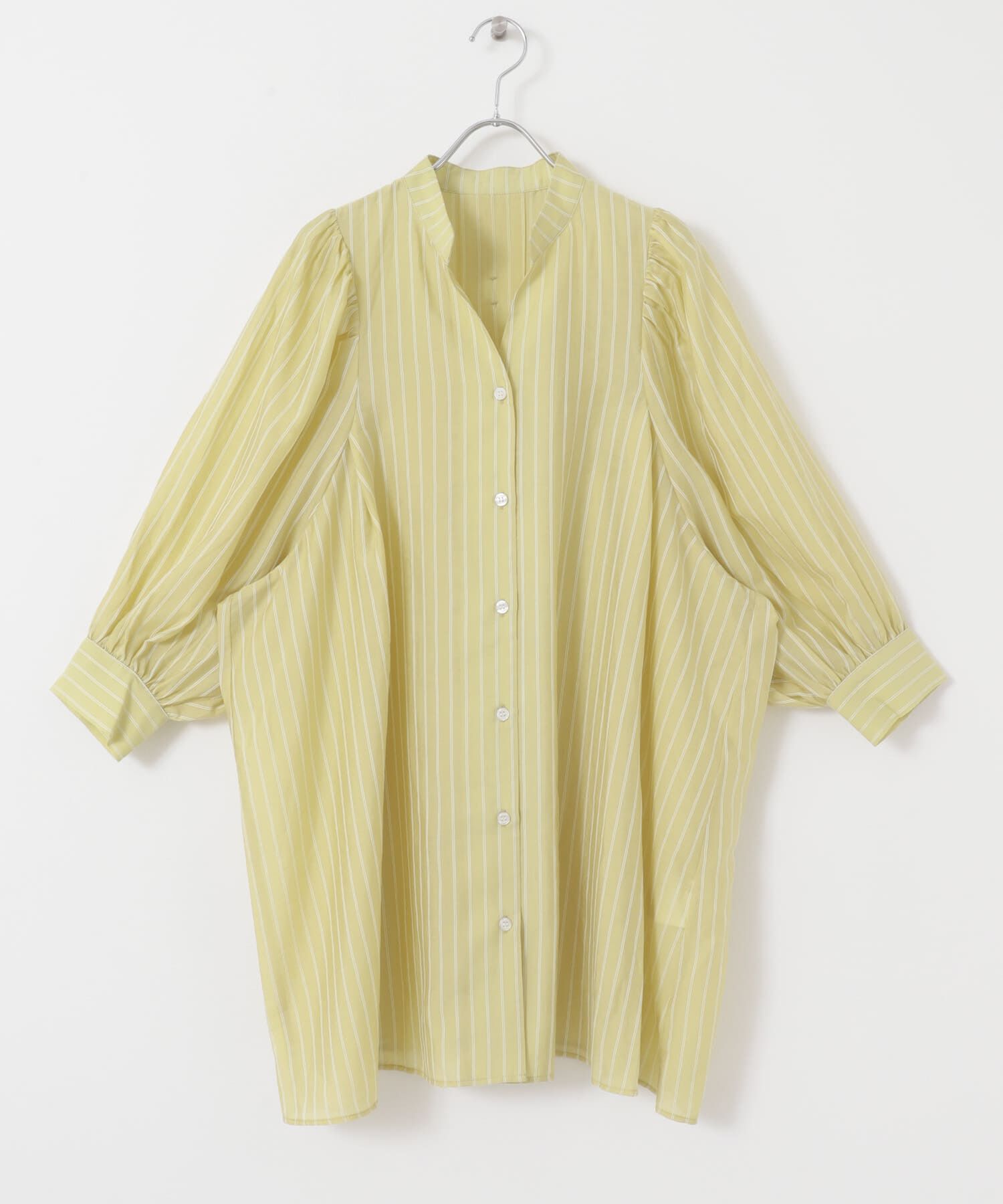  「ボリュームスリーブストライプミニワンピース」|ワンピース|