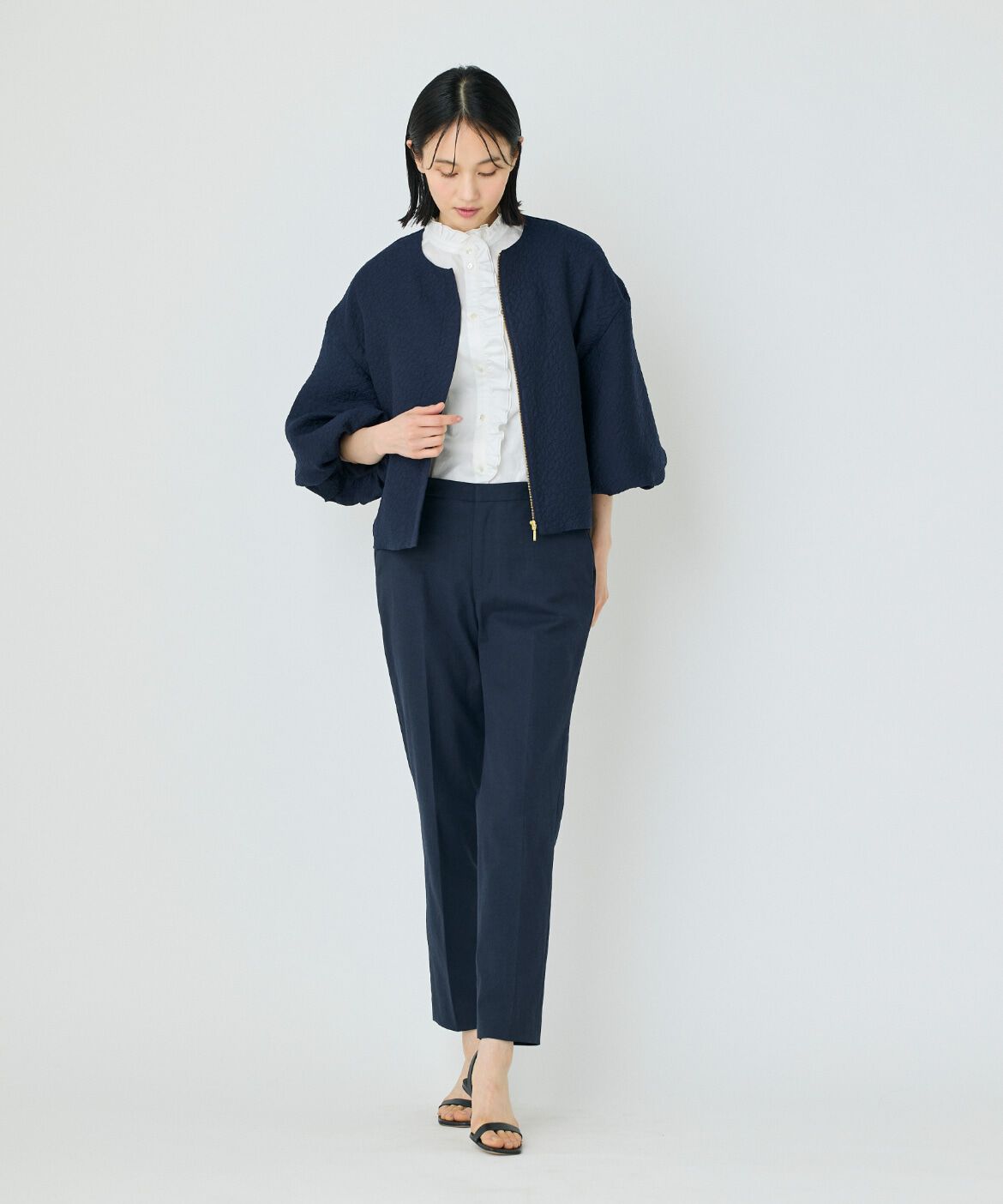 7-IDconcept.「《大きいサイズ》バルーンスリーブJQブルゾン」|ノーカラージャケット|