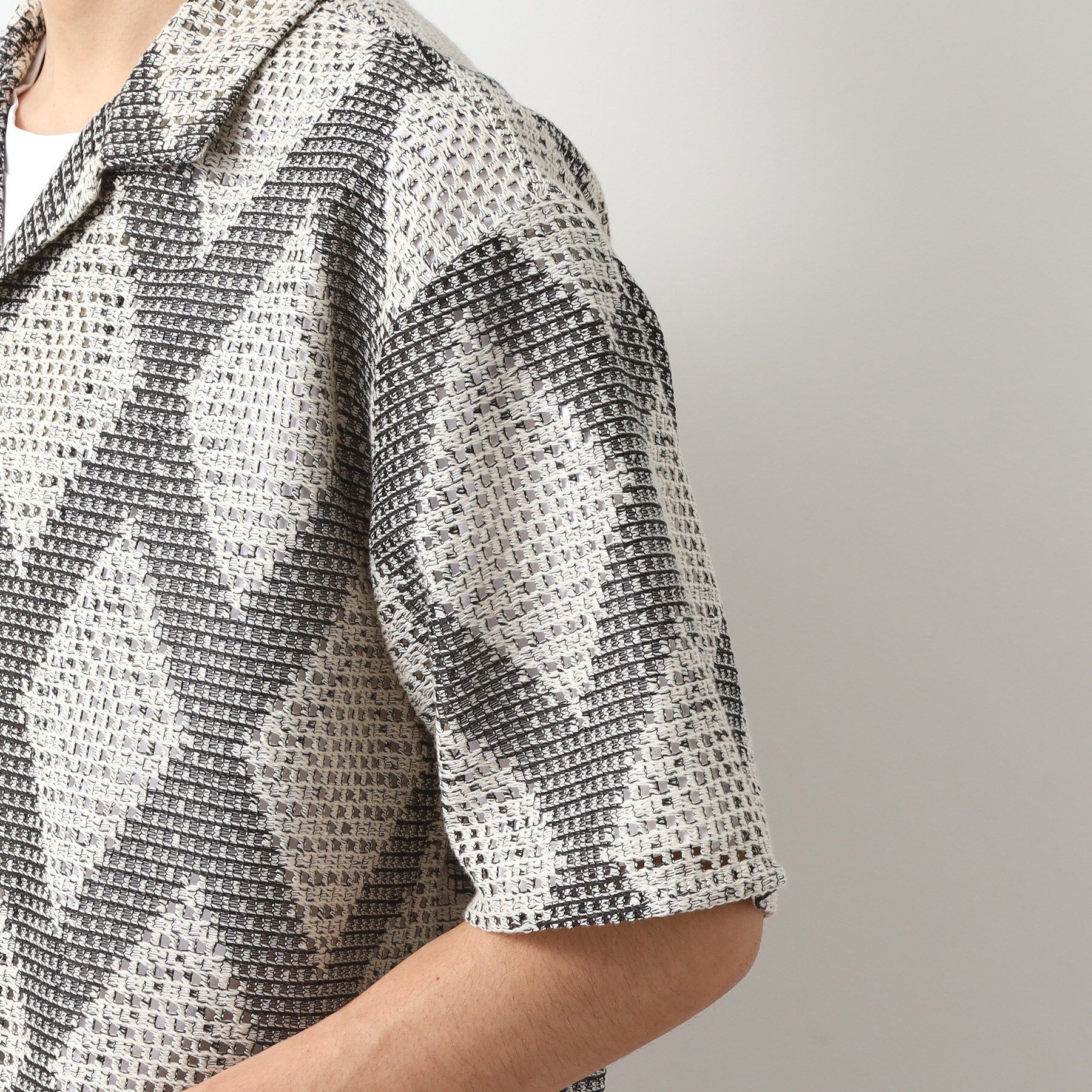 THE SHOP TK「ダイヤ柄プリント半袖シャツ【洗濯機OK/オーバーサイズ】」|シャツ・ブラウス|