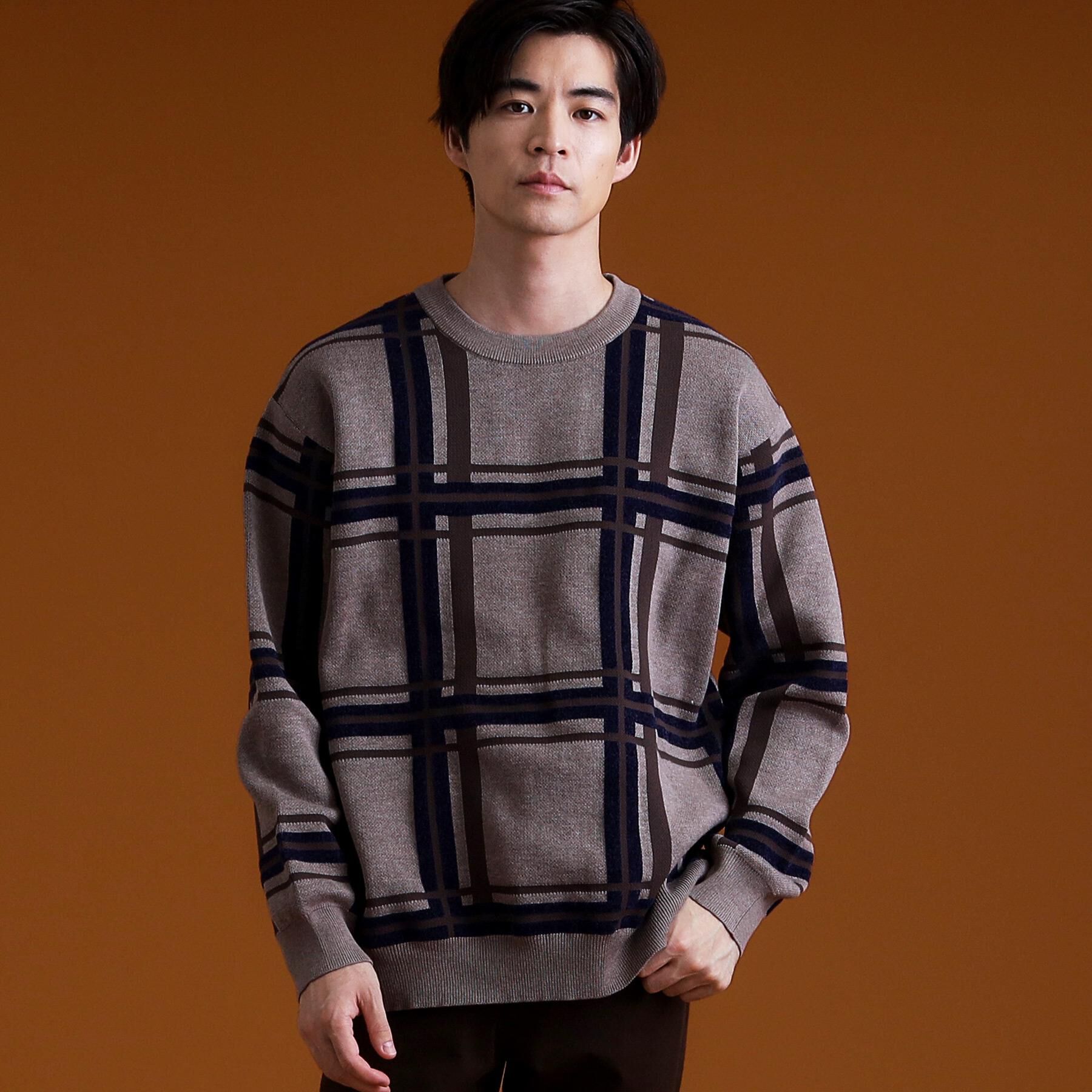 THE SHOP TK「チェックジャカードニット【洗濯機OK】」|ニット・セーター|