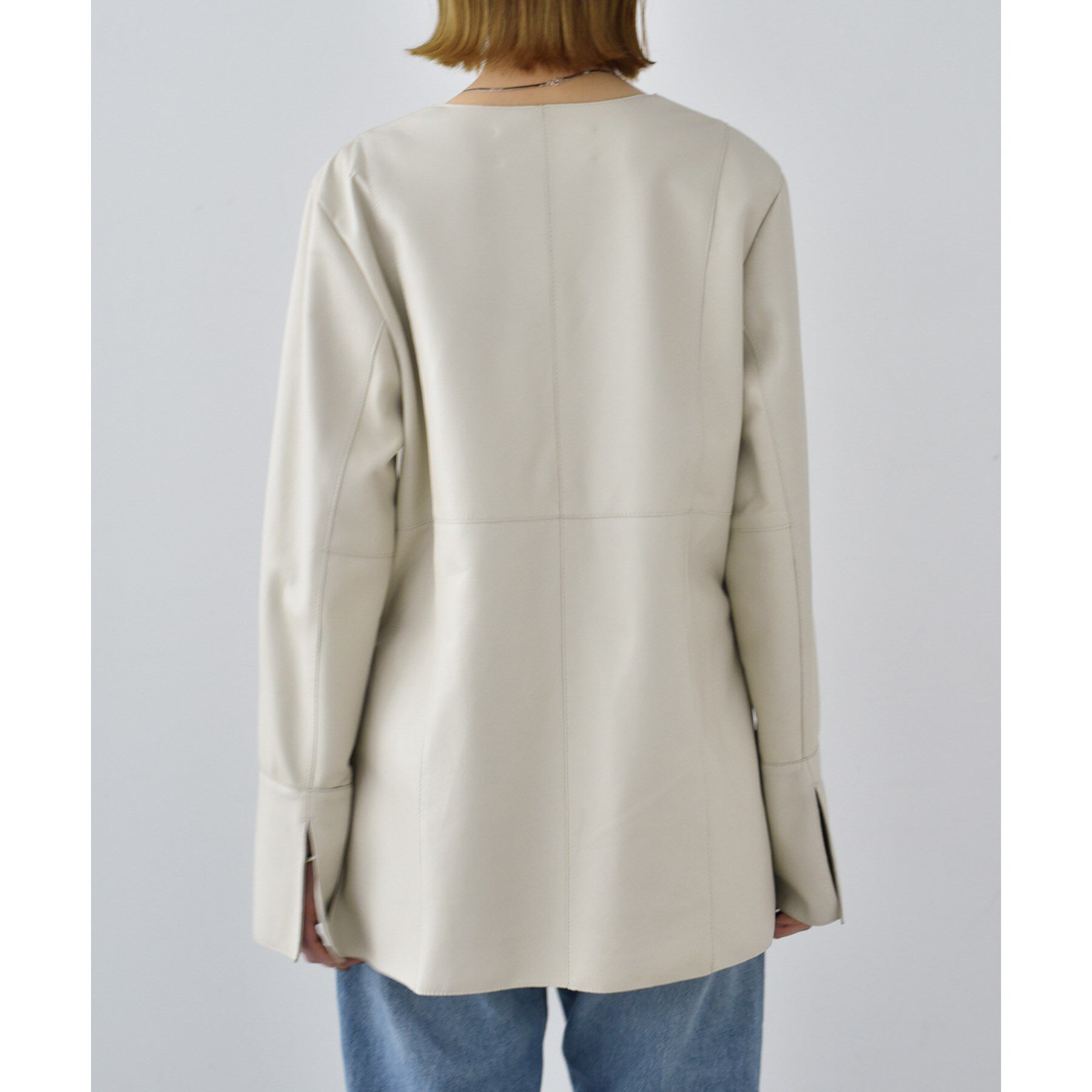 CODE A「front ribbon leather jacket」|ノーカラージャケット|