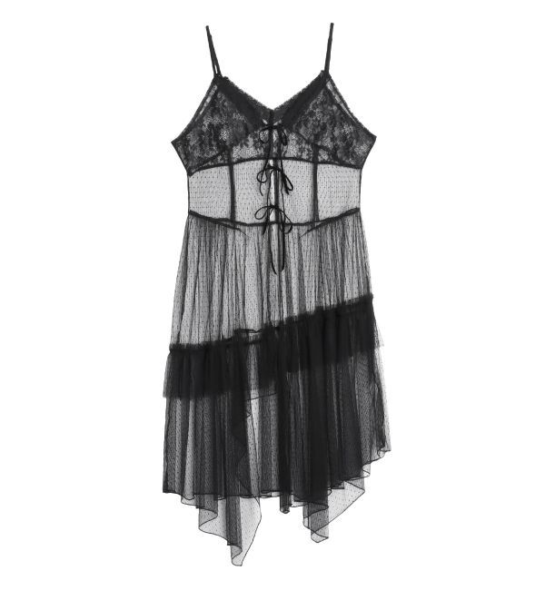 CALNAMUR「TULLE CAMISOLE DRESS/チュールキャミソールドレス」|ワンピース|ブラック
