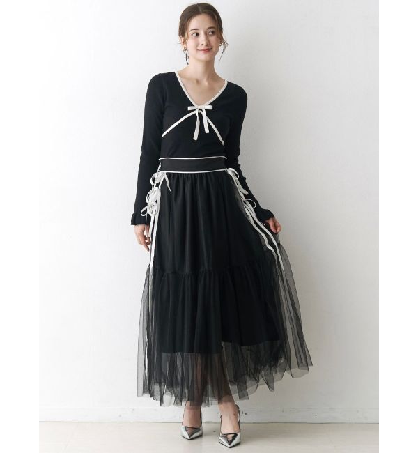 CALNAMUR「サイドライン&リボンチュールスカート」|スカート|