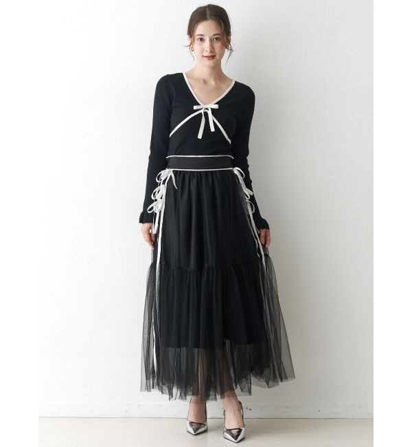 CALNAMUR「サイドライン&リボンチュールスカート」|スカート|