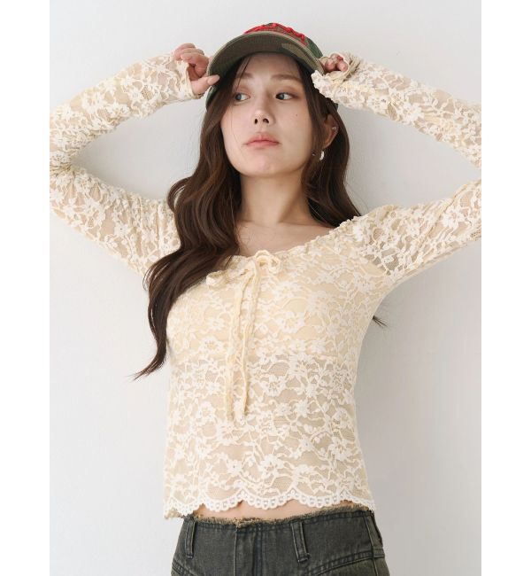 CALNAMUR「ピーチレースパットイントップス」|Tシャツ・カットソー|