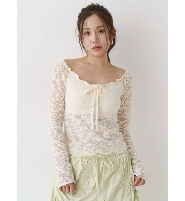 CALNAMUR「ピーチレースパットイントップス」|Tシャツ・カットソー|