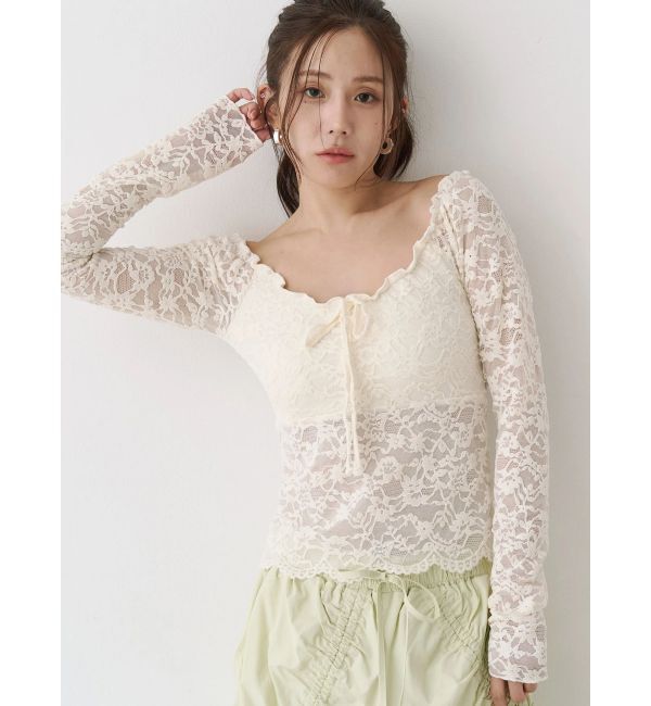 CALNAMUR「ピーチレースパットイントップス」|Tシャツ・カットソー|