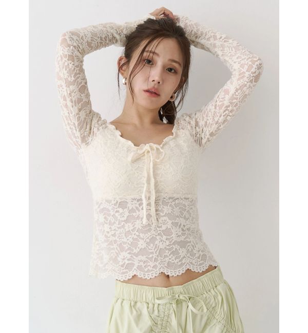 CALNAMUR「ピーチレースパットイントップス」|Tシャツ・カットソー|